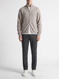 Zip-Up Cardigan with Stand Collar and Polka Dot Pattern — front view