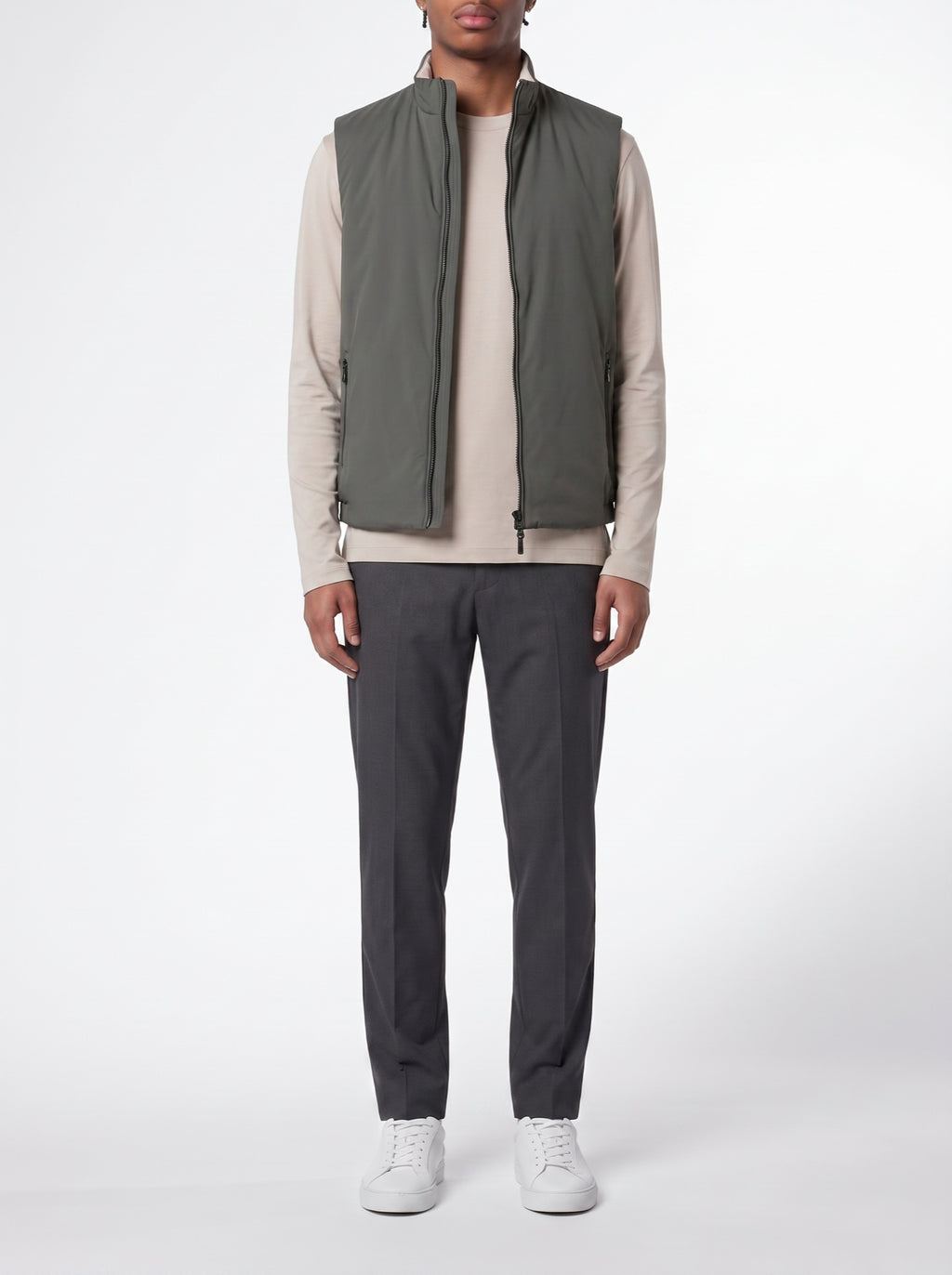 Reversible Vest – Green/Beige — front view