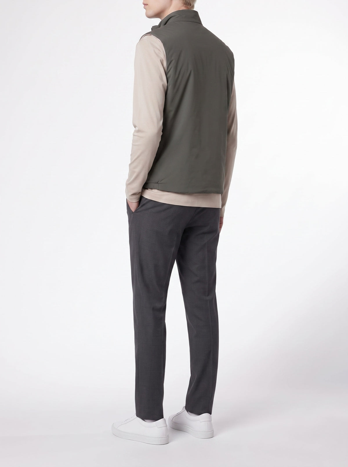 Reversible Vest – Green/Beige — three-quarter view