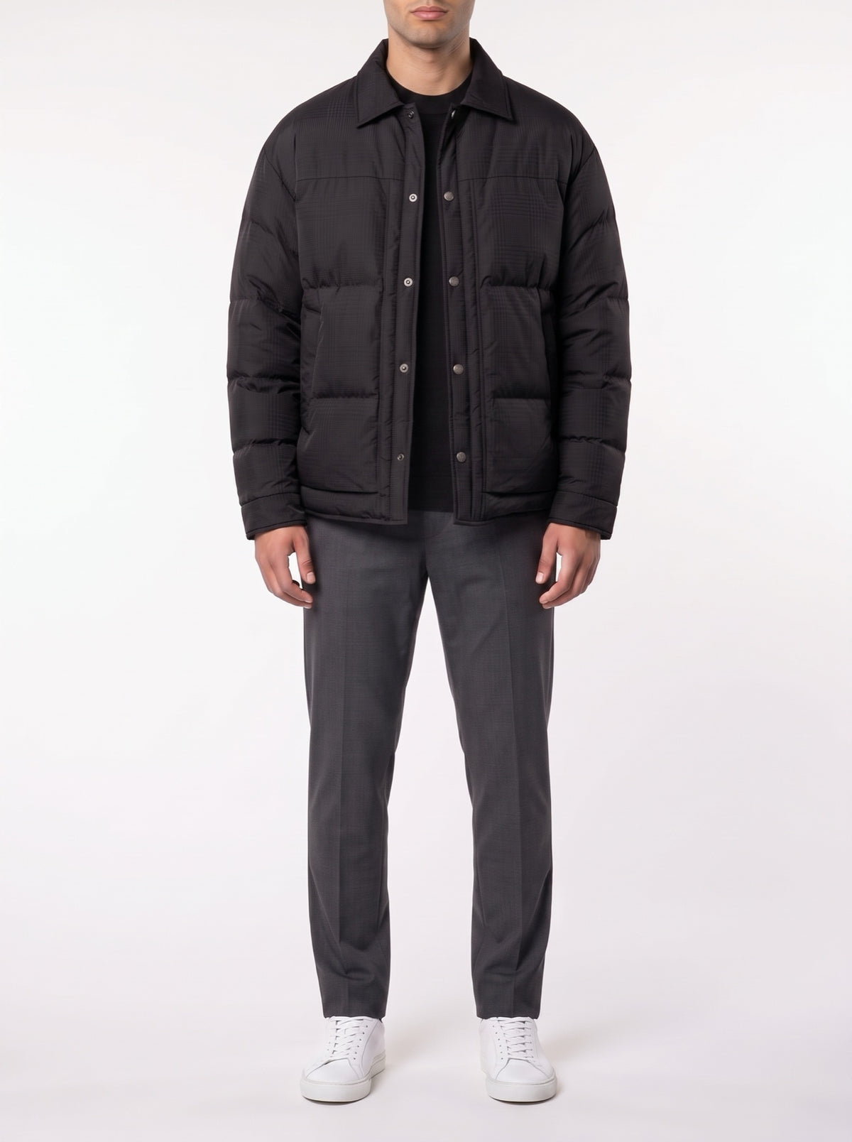 Winter Plaid Luxury Jacquard Down Jacket — Black