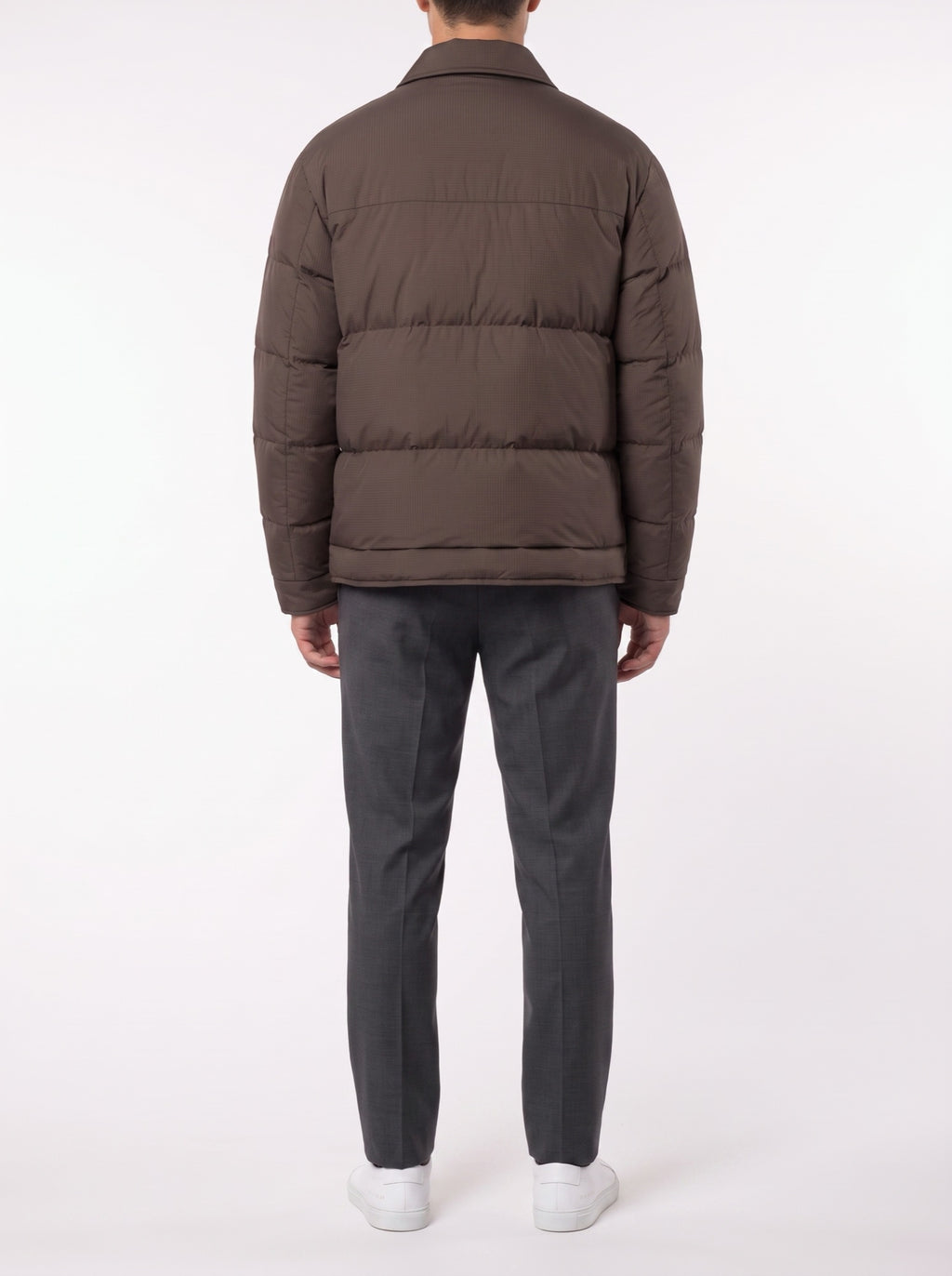 Winter Plaid Luxury Jacquard Down Jacket — Dark Brown — back view