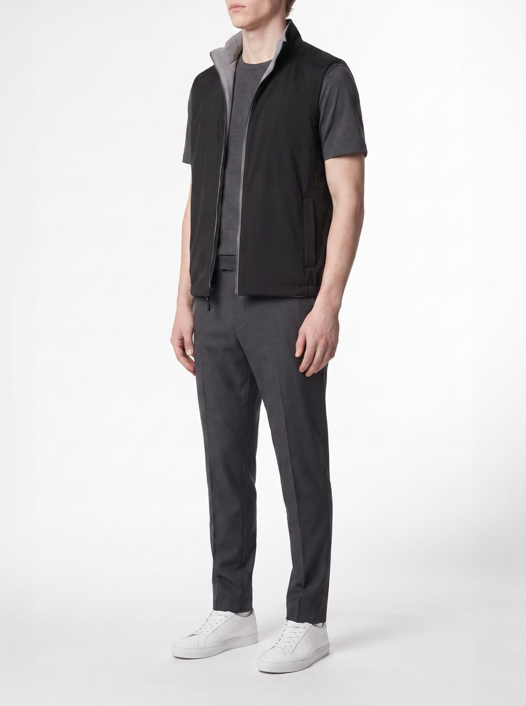 Reversible Vest – Black/Gray — three-quarter view