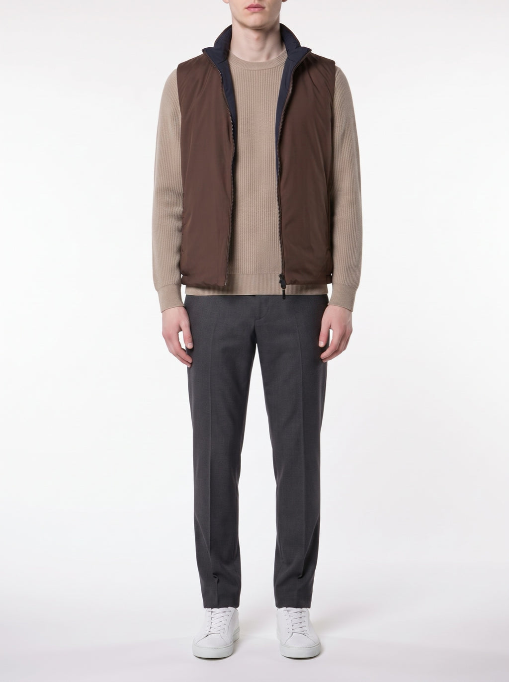Reversible Vest – Navy/Brown — Brown side