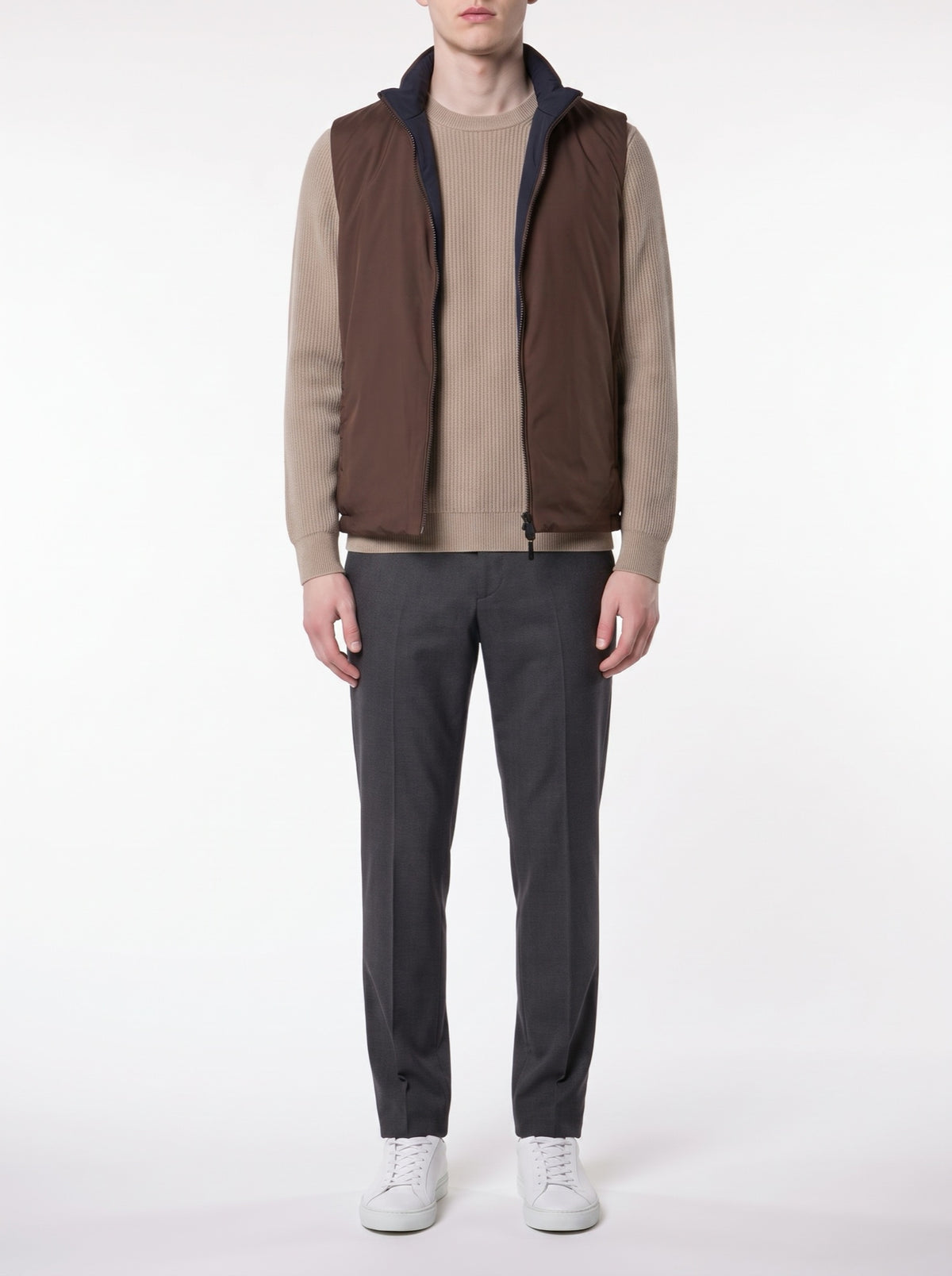 Reversible Vest – Navy/Brown — Brown side