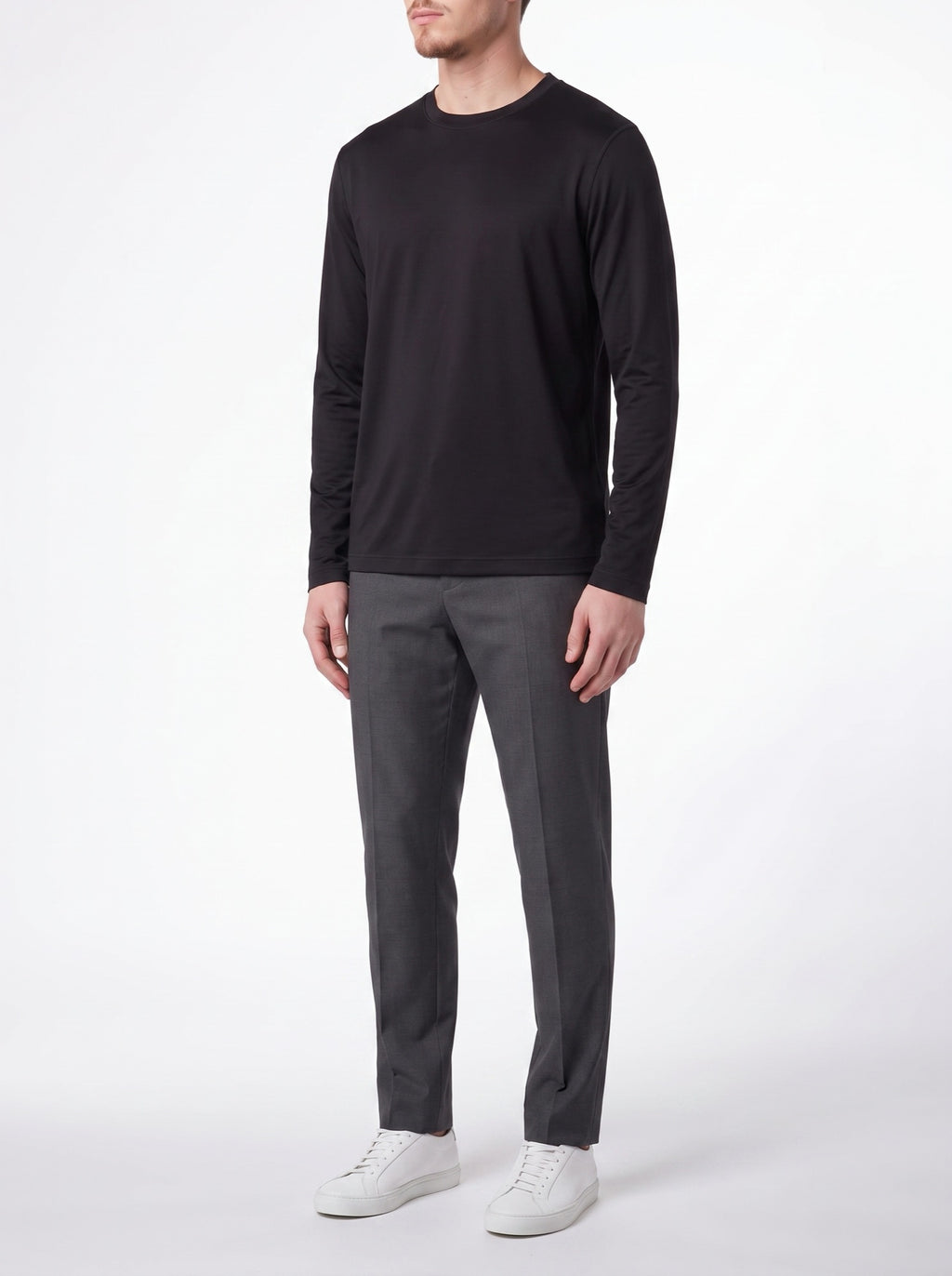 BLACK → Luxury Long Sleeve T‑Shirt – Black — three-quarter view