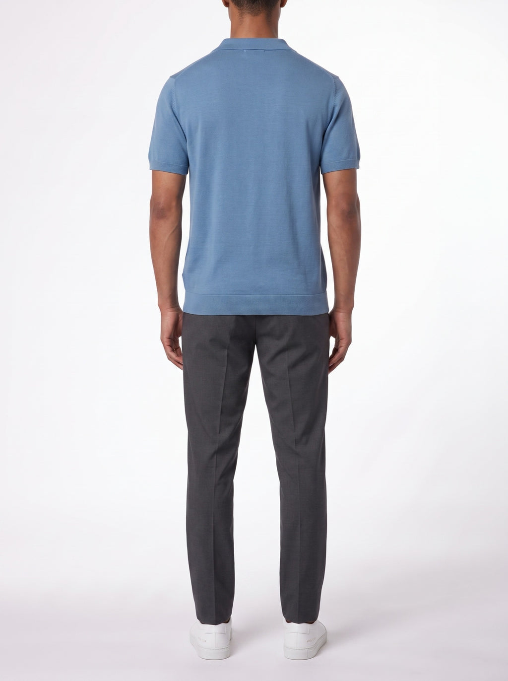 Dusty Blue Open Polo Shirt — back view