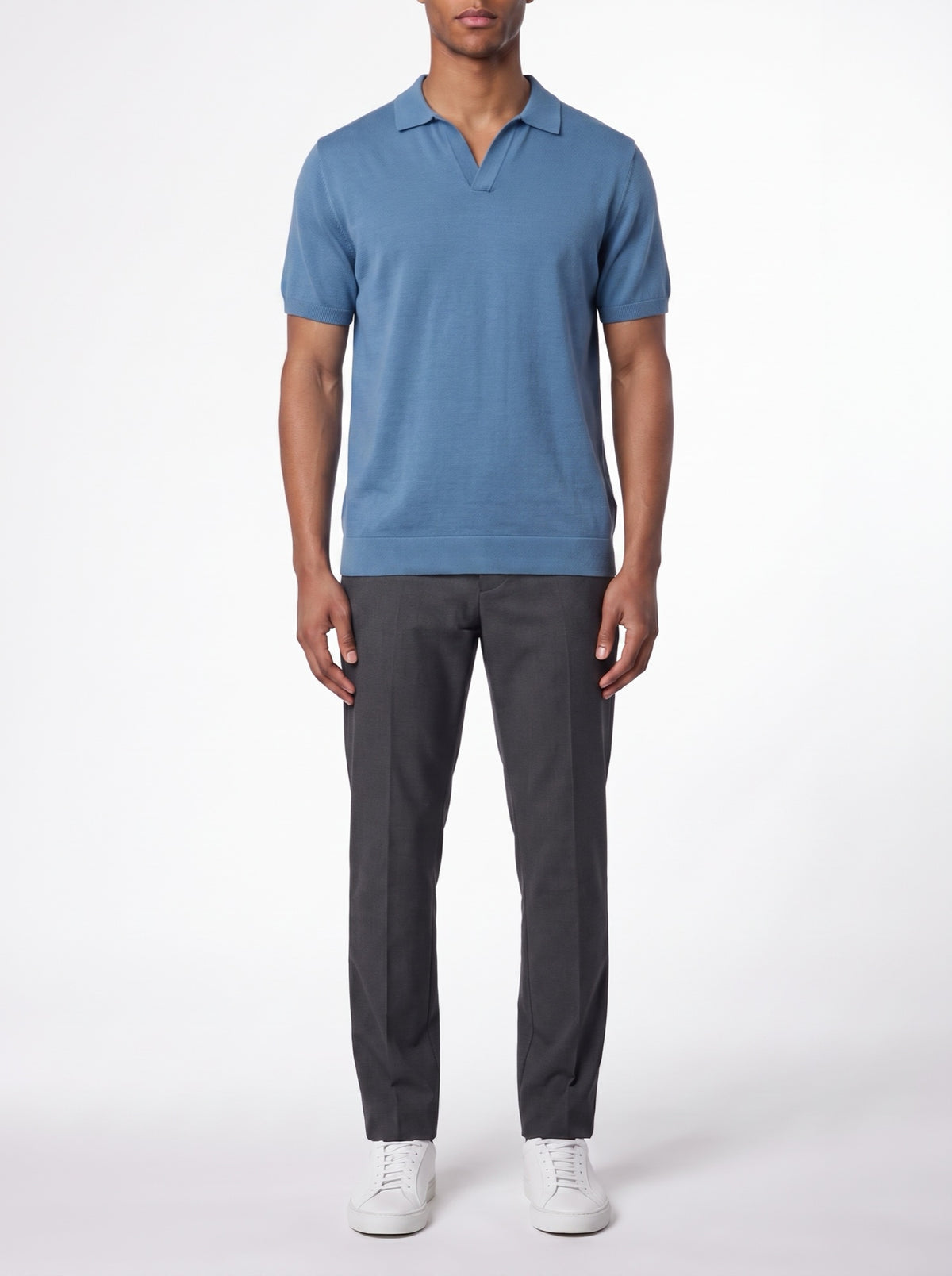 Dusty Blue Open Polo Shirt — front view