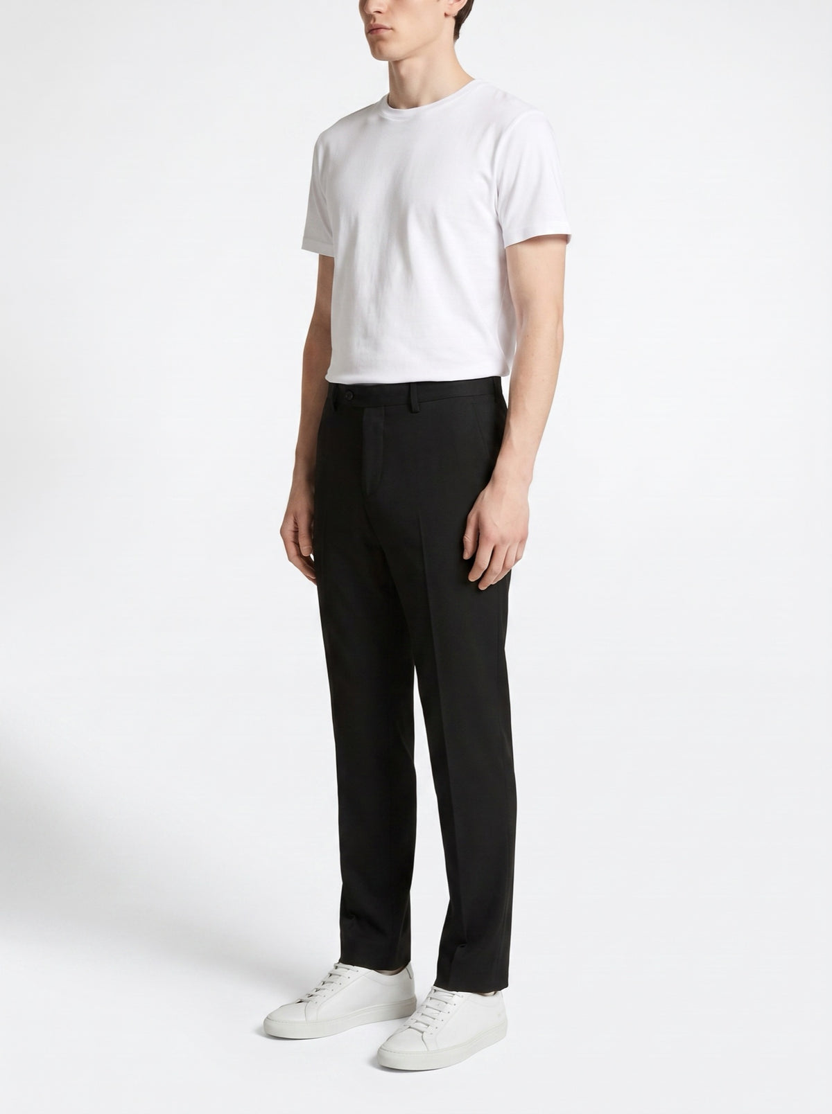 Black Winter Pants with Straight Fit — three-quarter view
