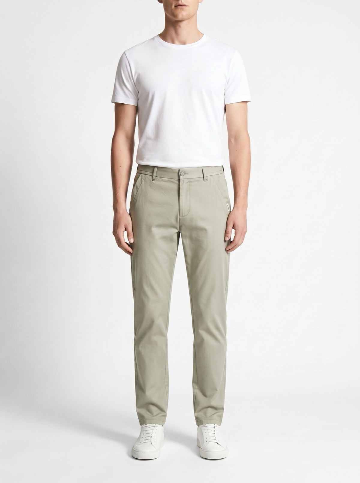 Slim Fit Pants in Pure Cotton — Champagne Green
