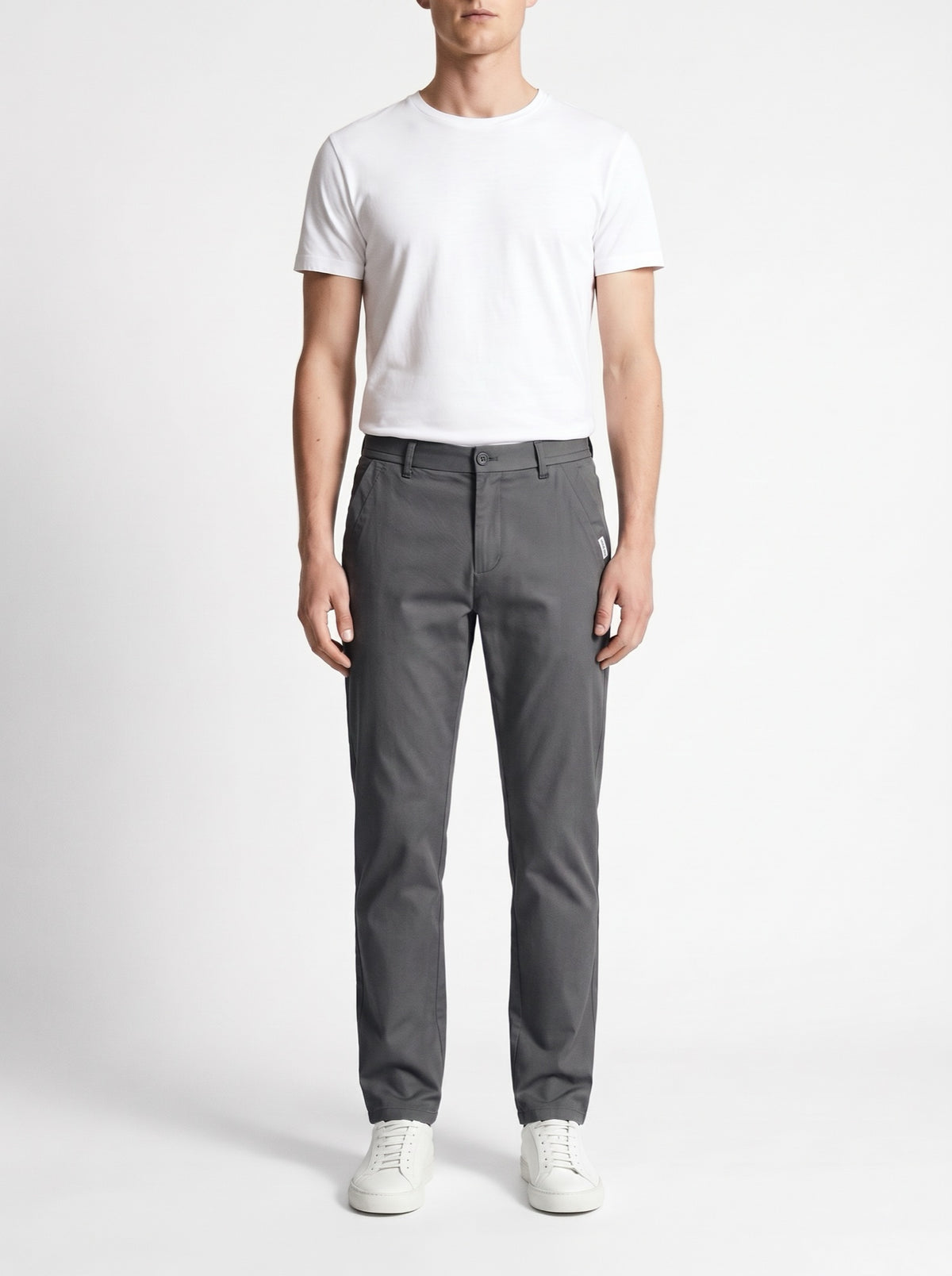 Slim Fit Pants in Pure Cotton — Dark Gray