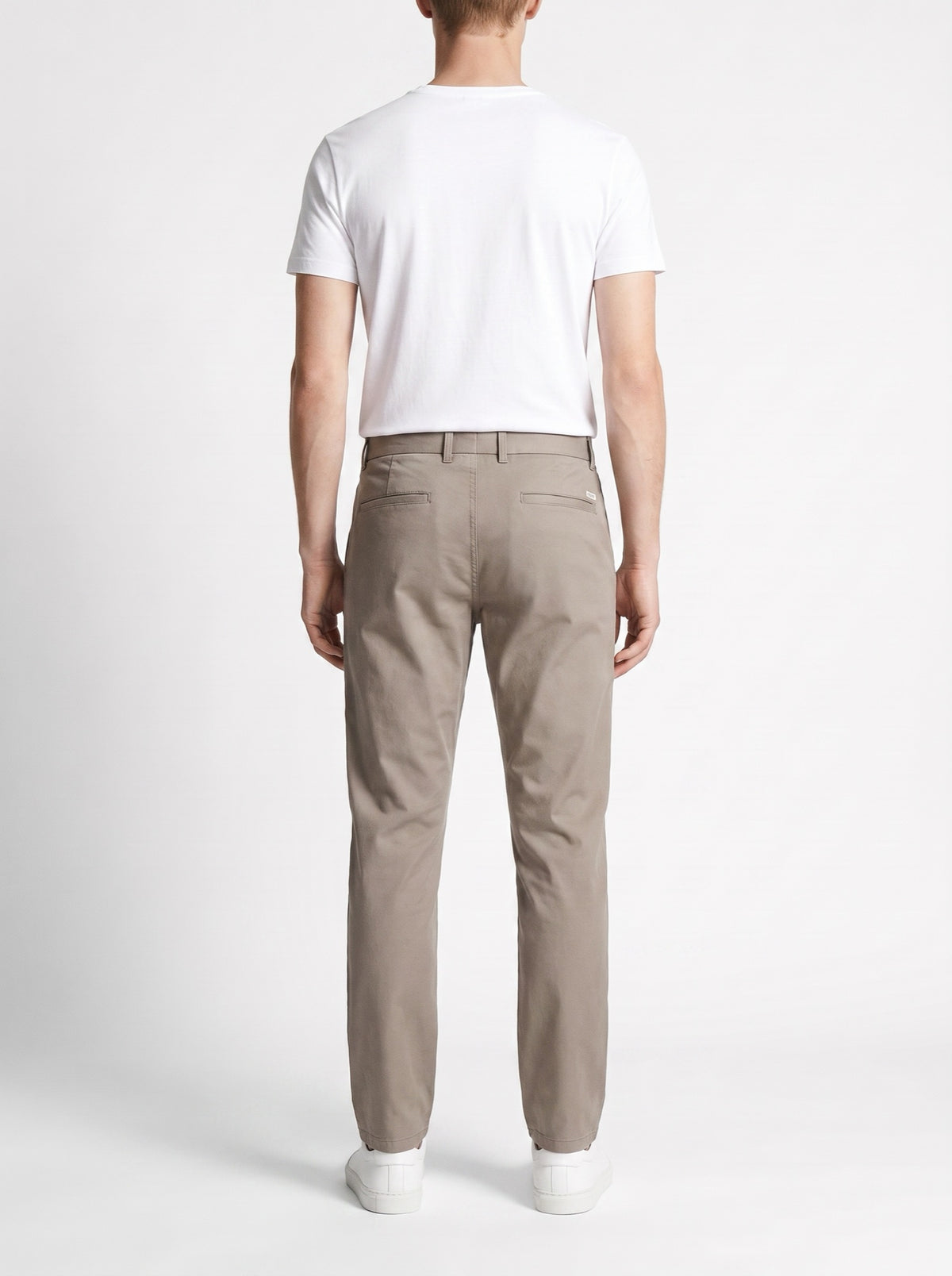 Slim Fit Pants in Pure Cotton — Khaki — back view