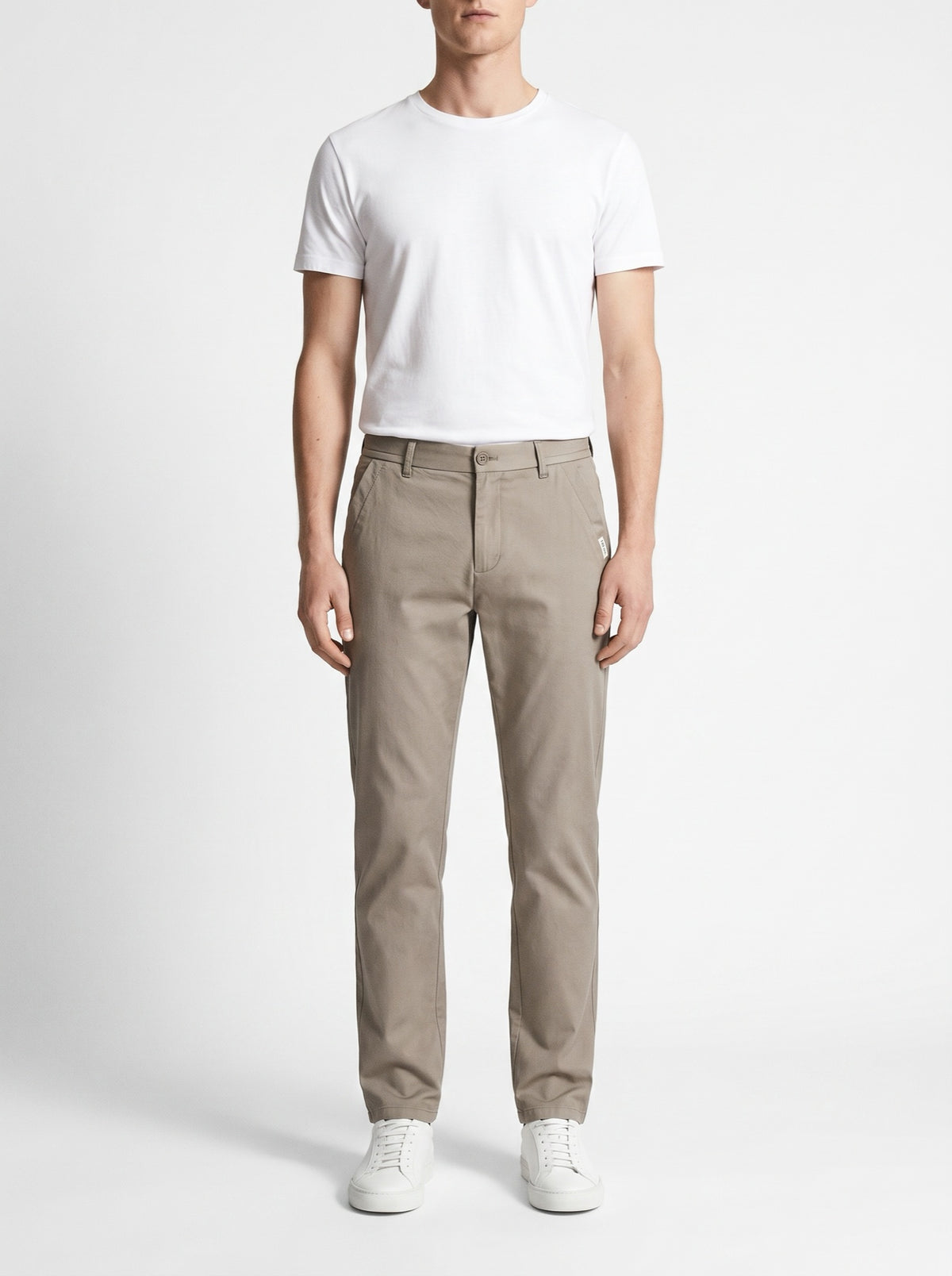 Slim Fit Pants in Pure Cotton — Khaki — front view