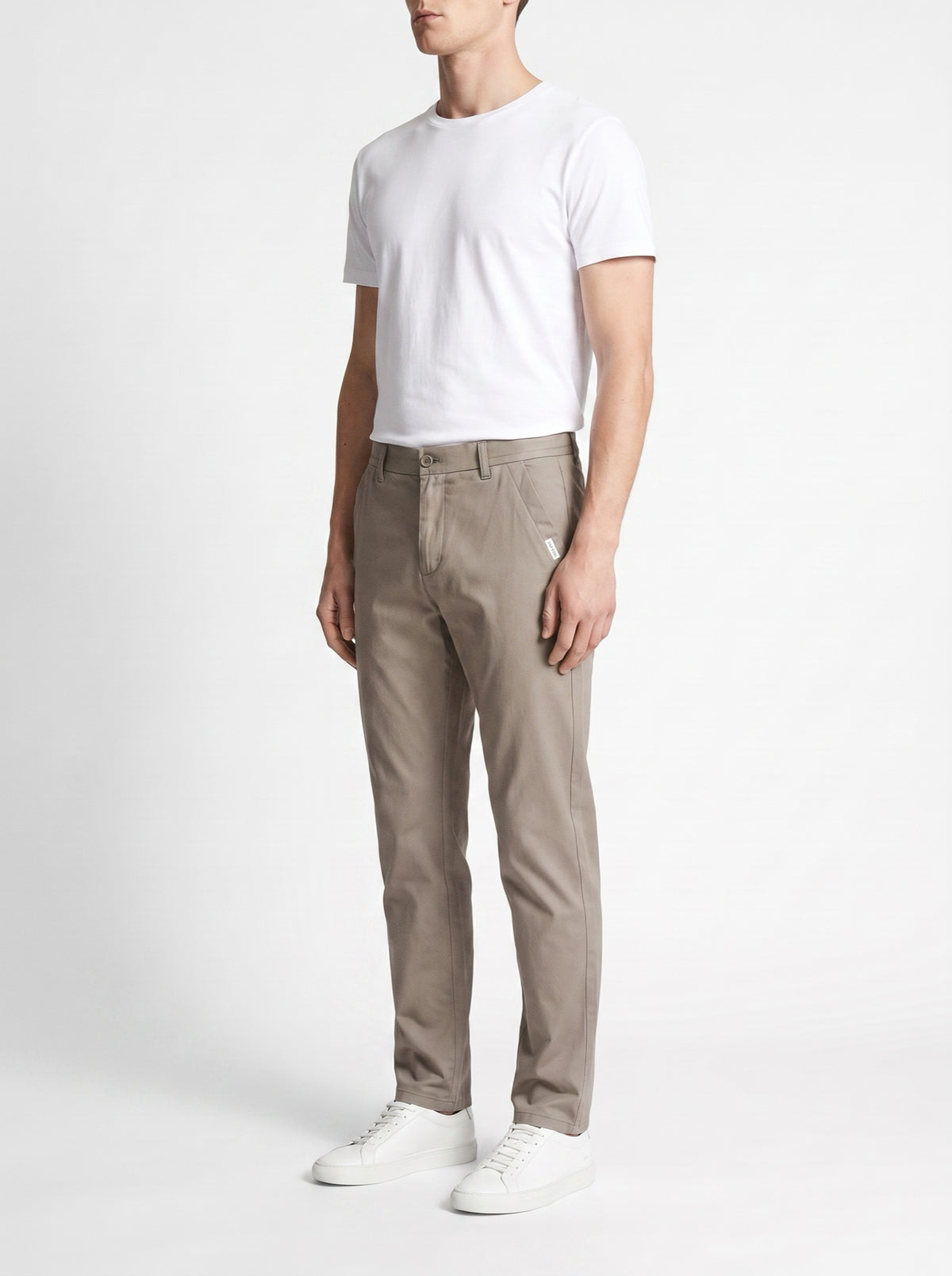 Slim Fit Pants in Pure Cotton — Khaki — three-quarter view