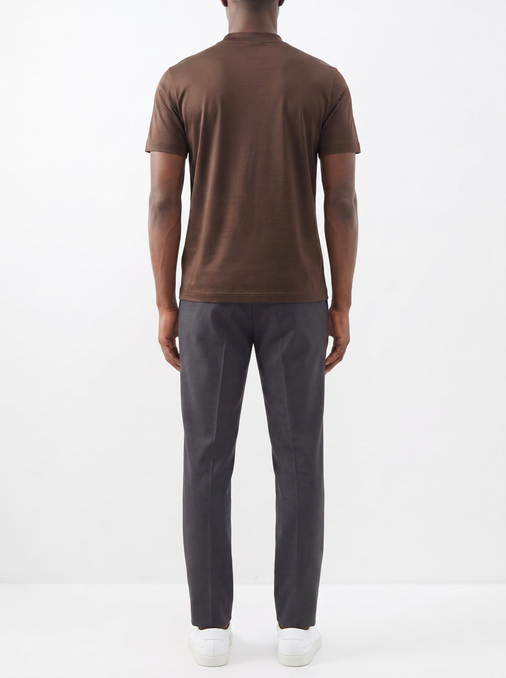 Shiny Crewneck T-Shirt — Brown — back view