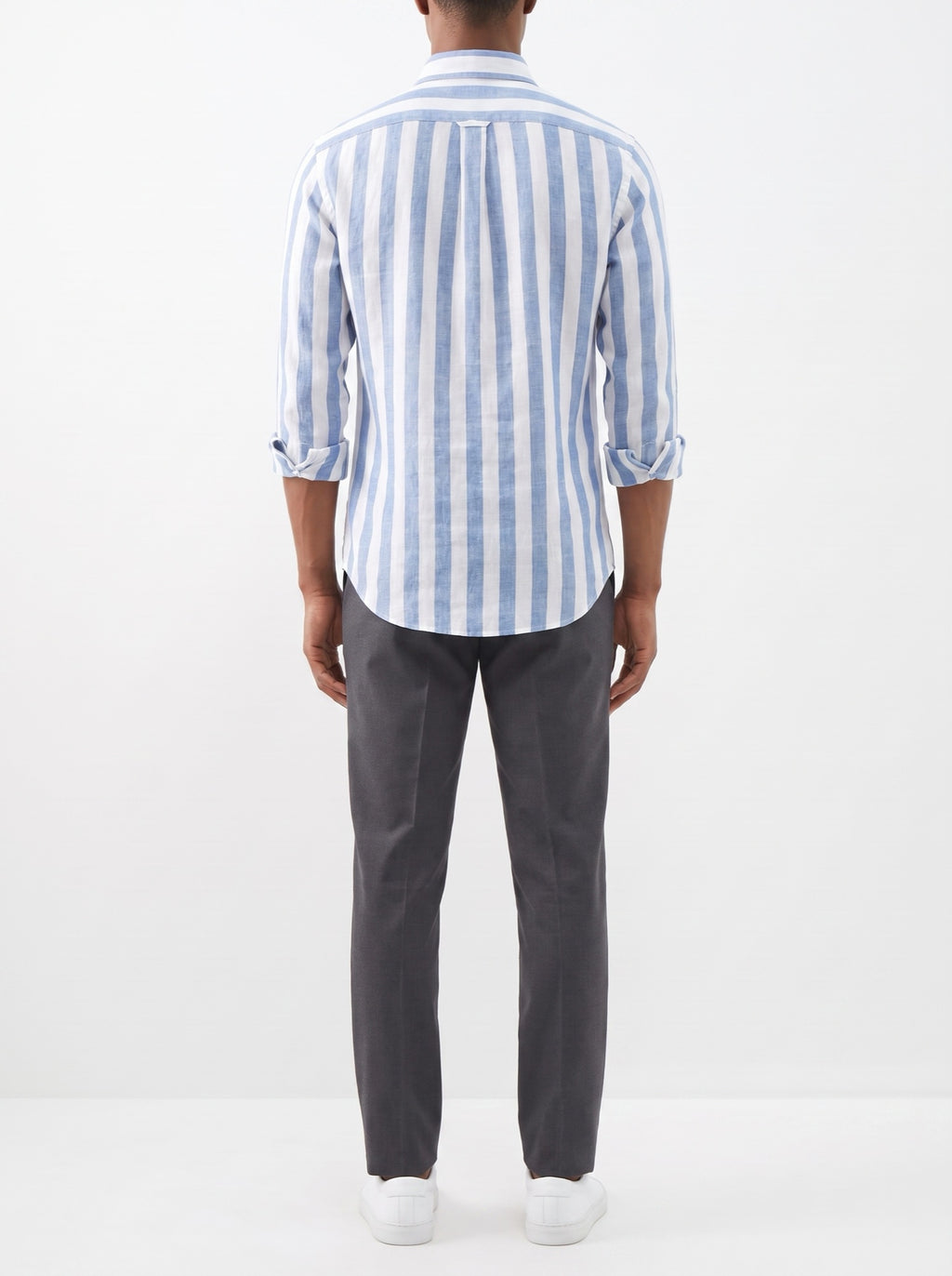 Premium Striped Casual Shirt — Sky Blue — back view
