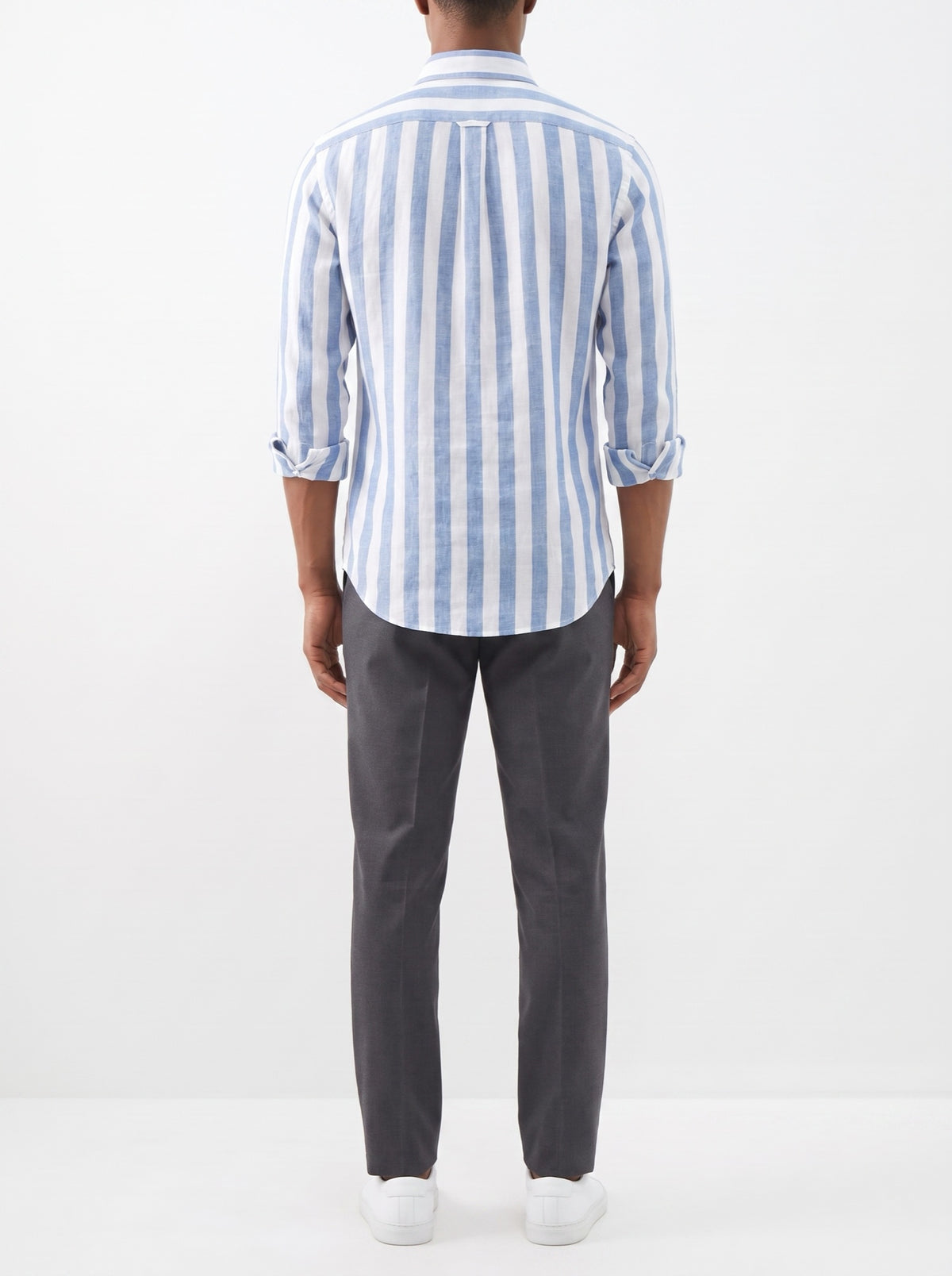 Premium Striped Casual Shirt — Sky Blue — back view