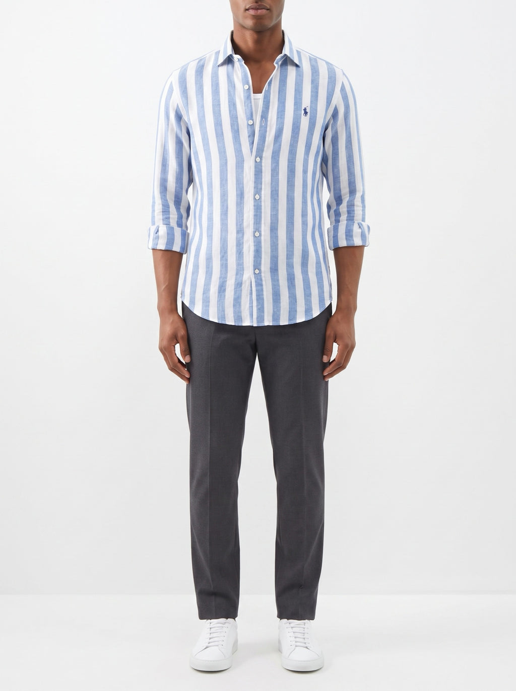 Premium Striped Casual Shirt — Sky Blue — front view