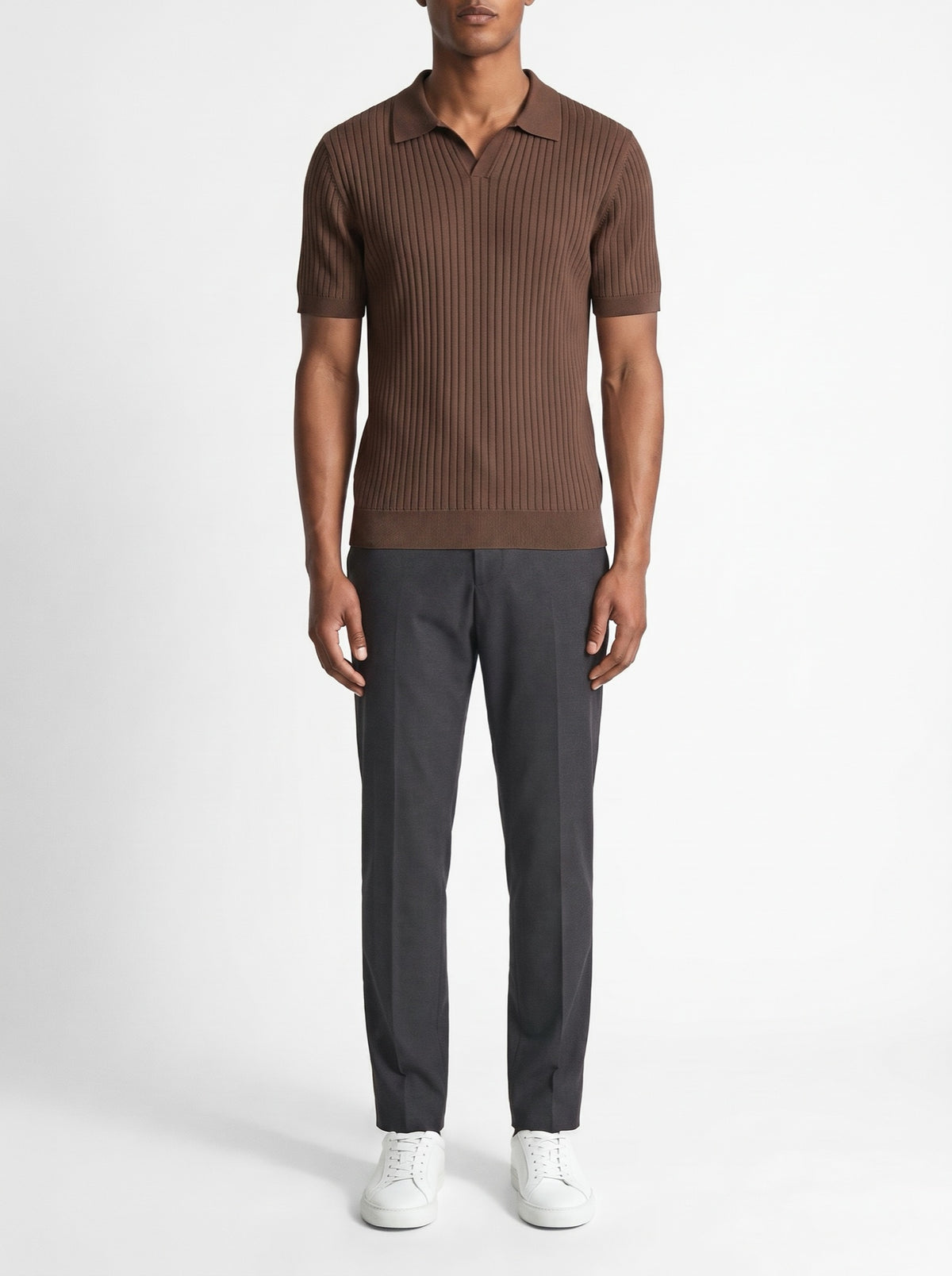 Premium Ribbed Polo Shirt — Brown