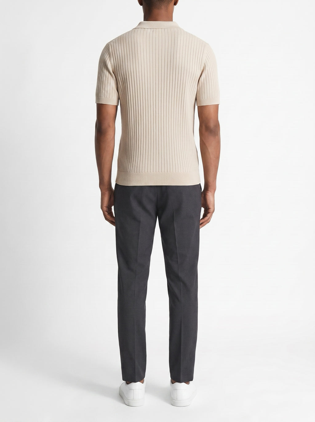 Premium Ribbed Polo Shirt — Beige — back view