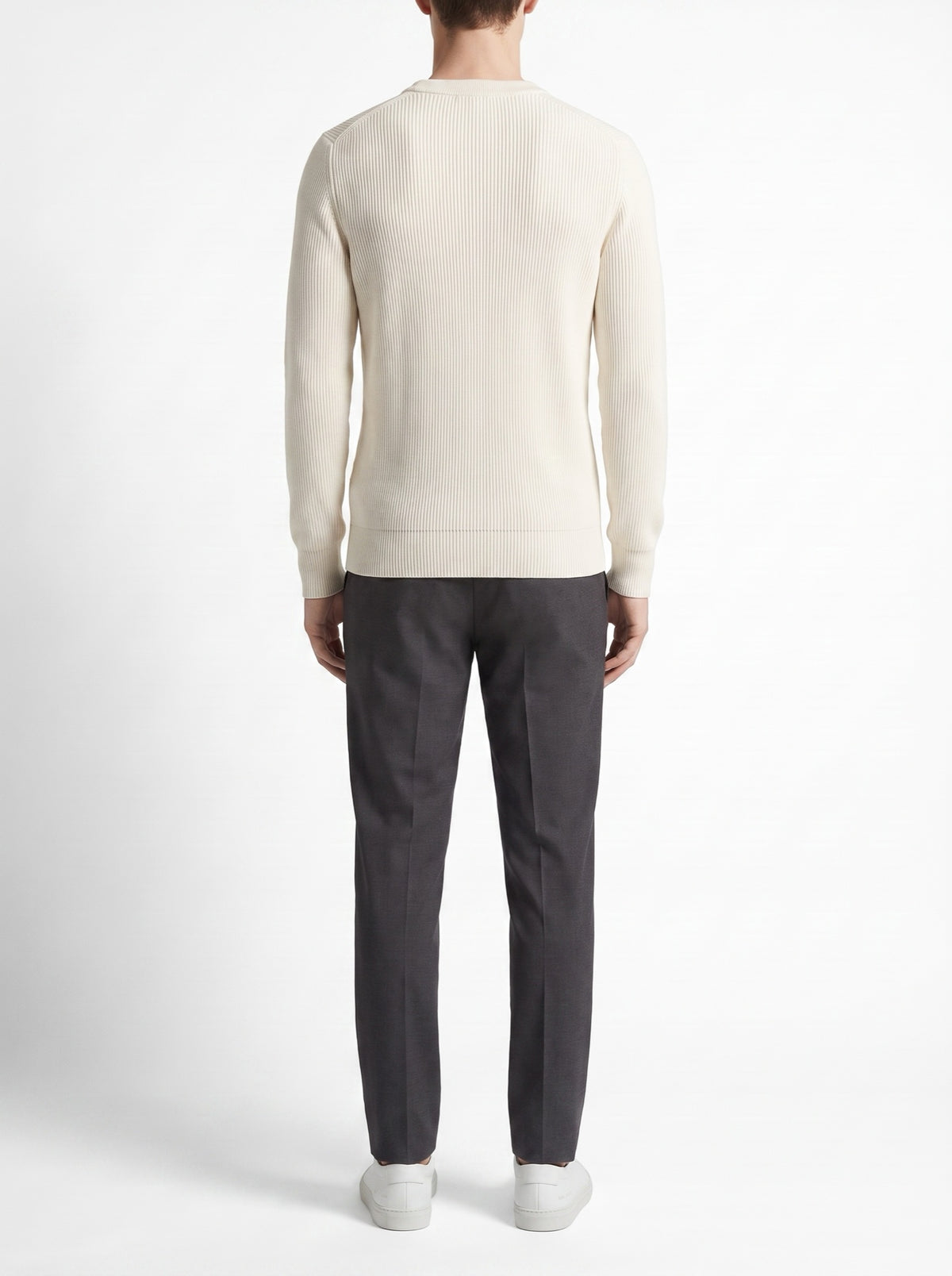Off-White Crewneck Malfilé English Ribbed Sweater — back view