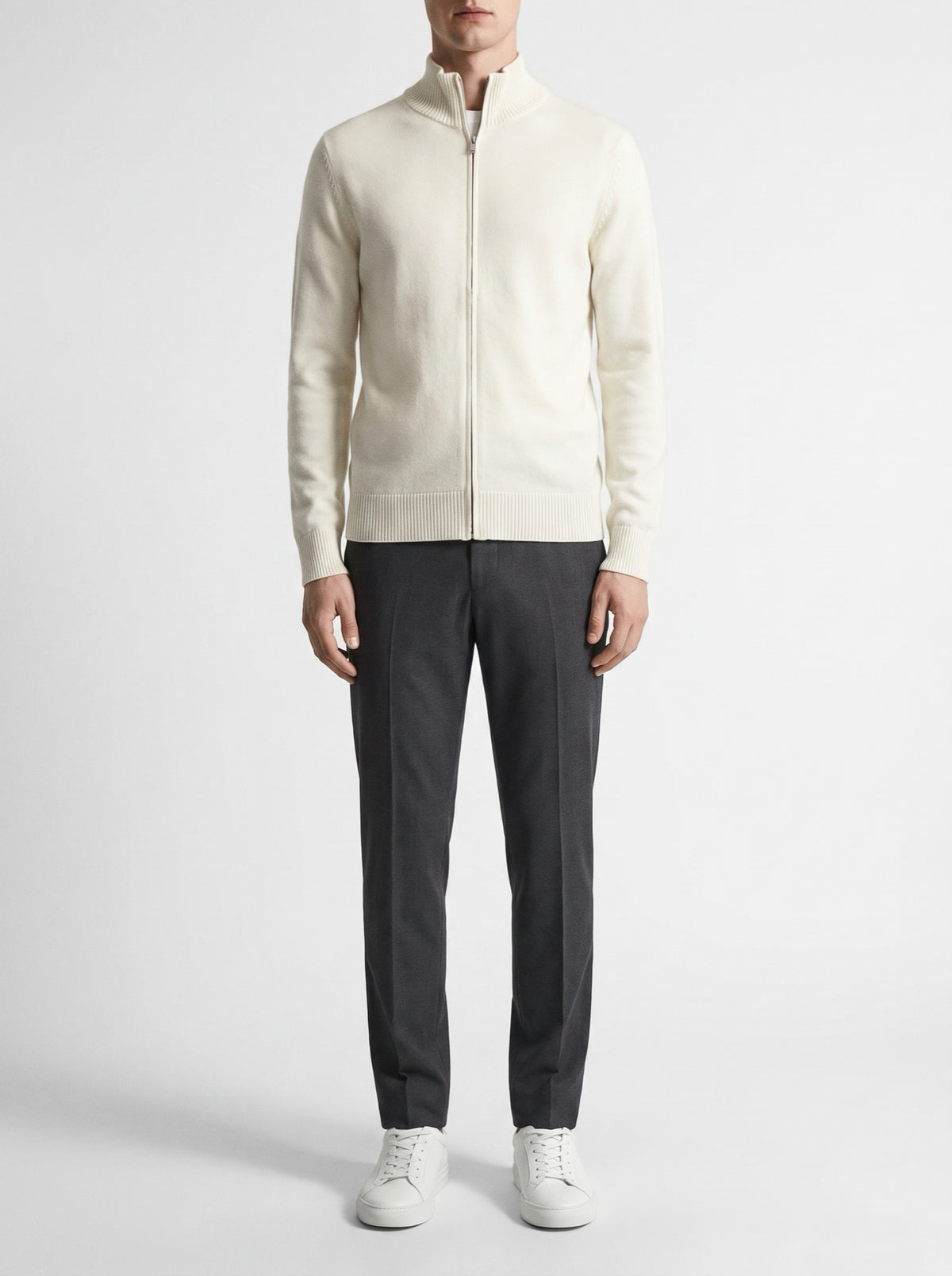 Off-white classic zip cardigan — front view