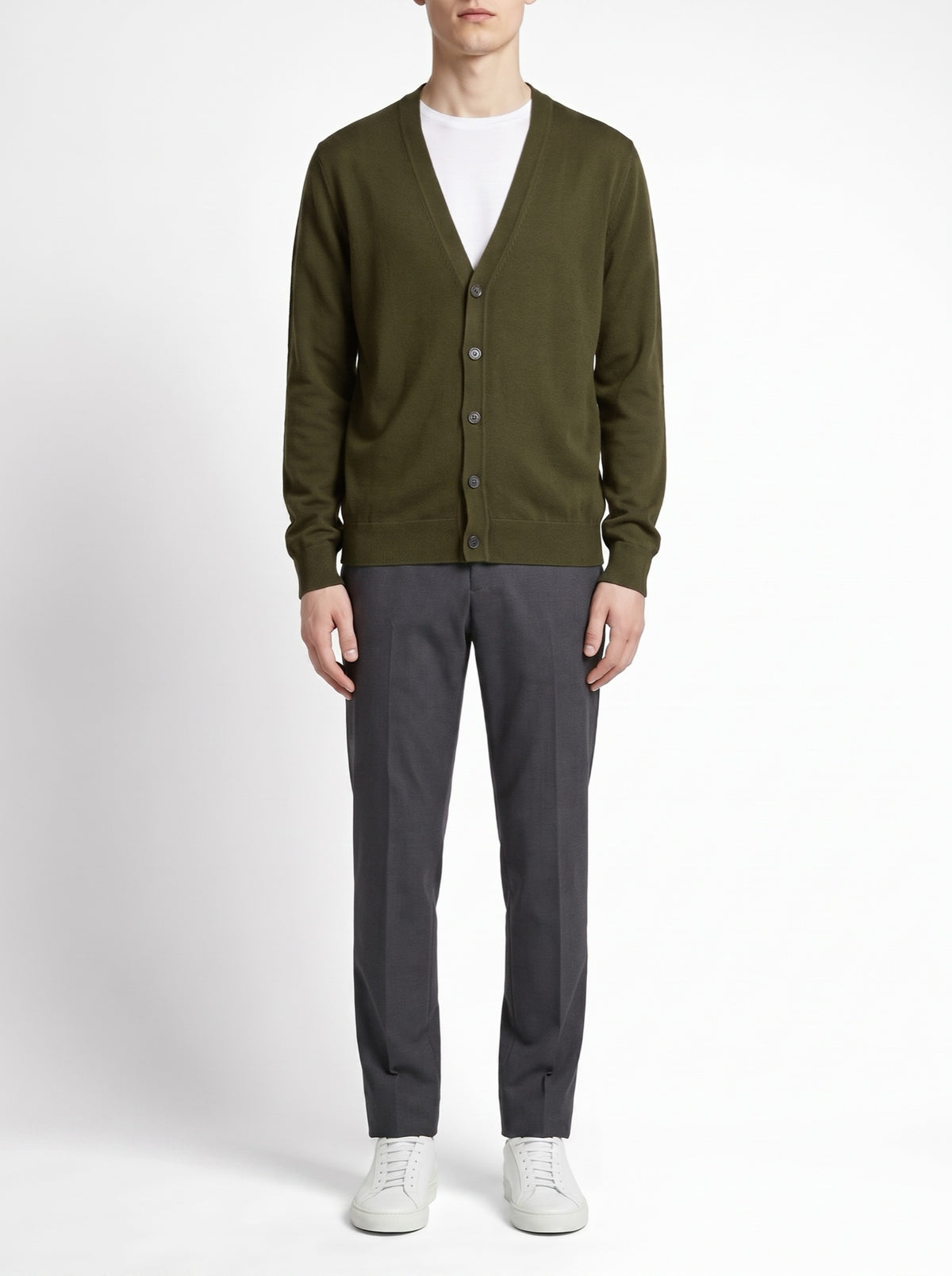 Mo Maike Essential V-Neck Knitted Cardigan — Olive