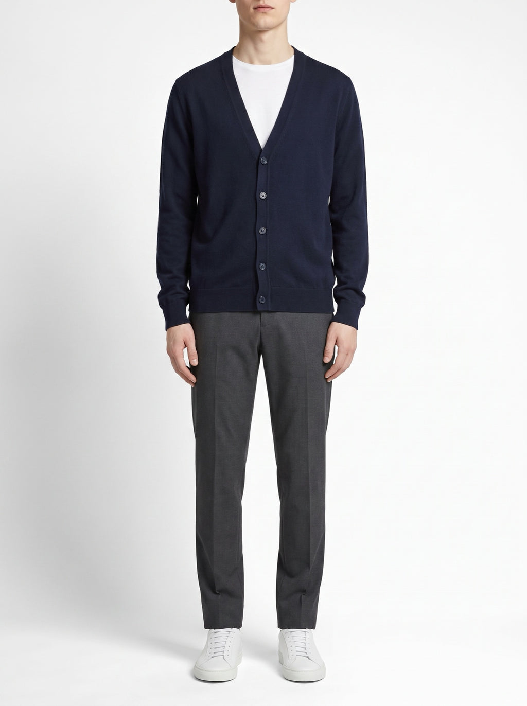 Mo Maike Essential V-Neck Knitted Cardigan — Navy — front view