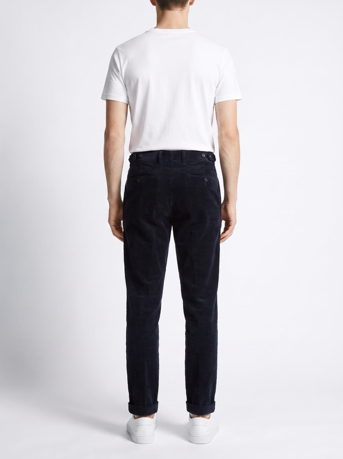 Navy Blue Corduroy Pants with Straight Fit — back view