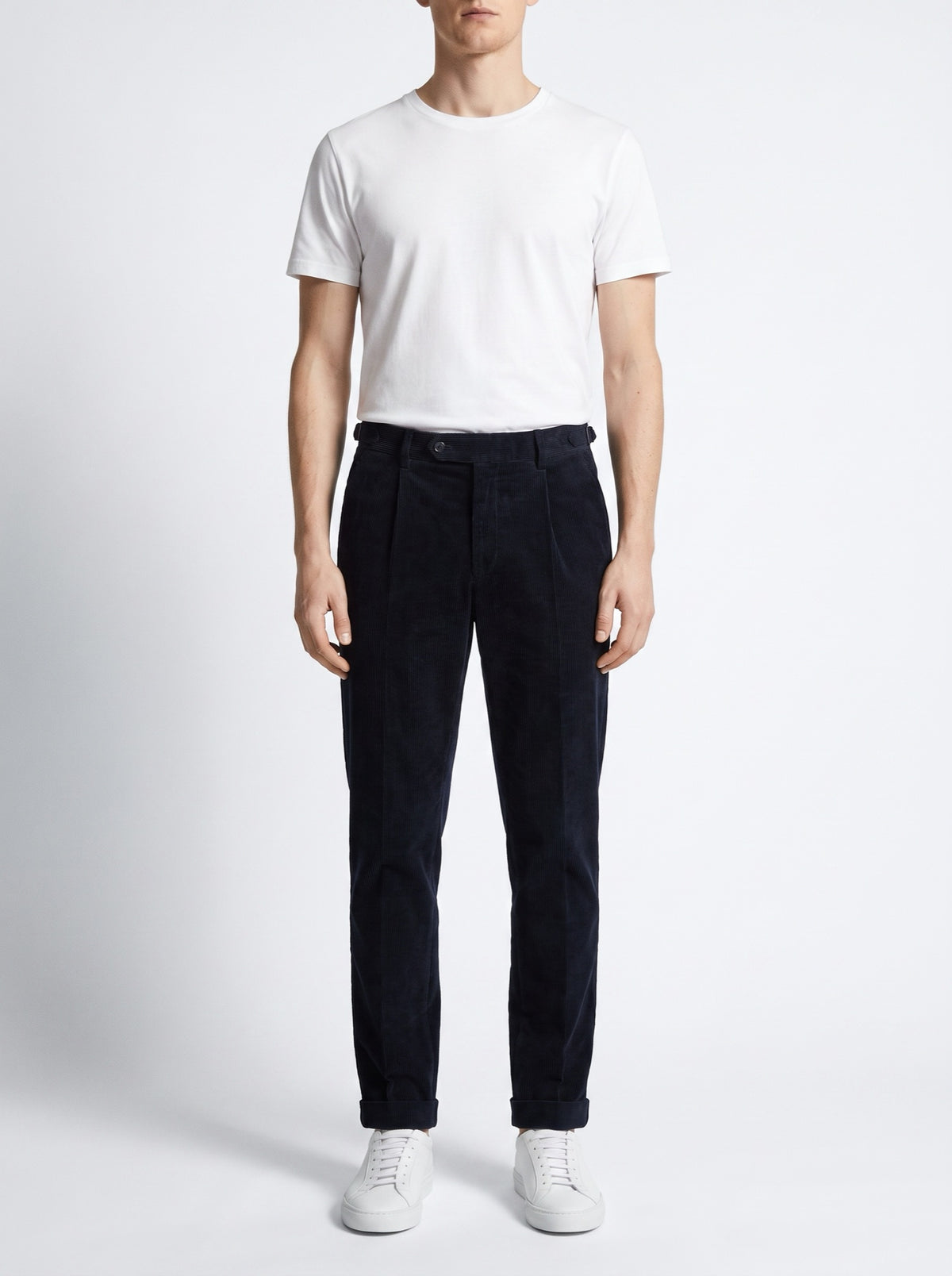 Navy Blue Corduroy Pants with Straight Fit — front view