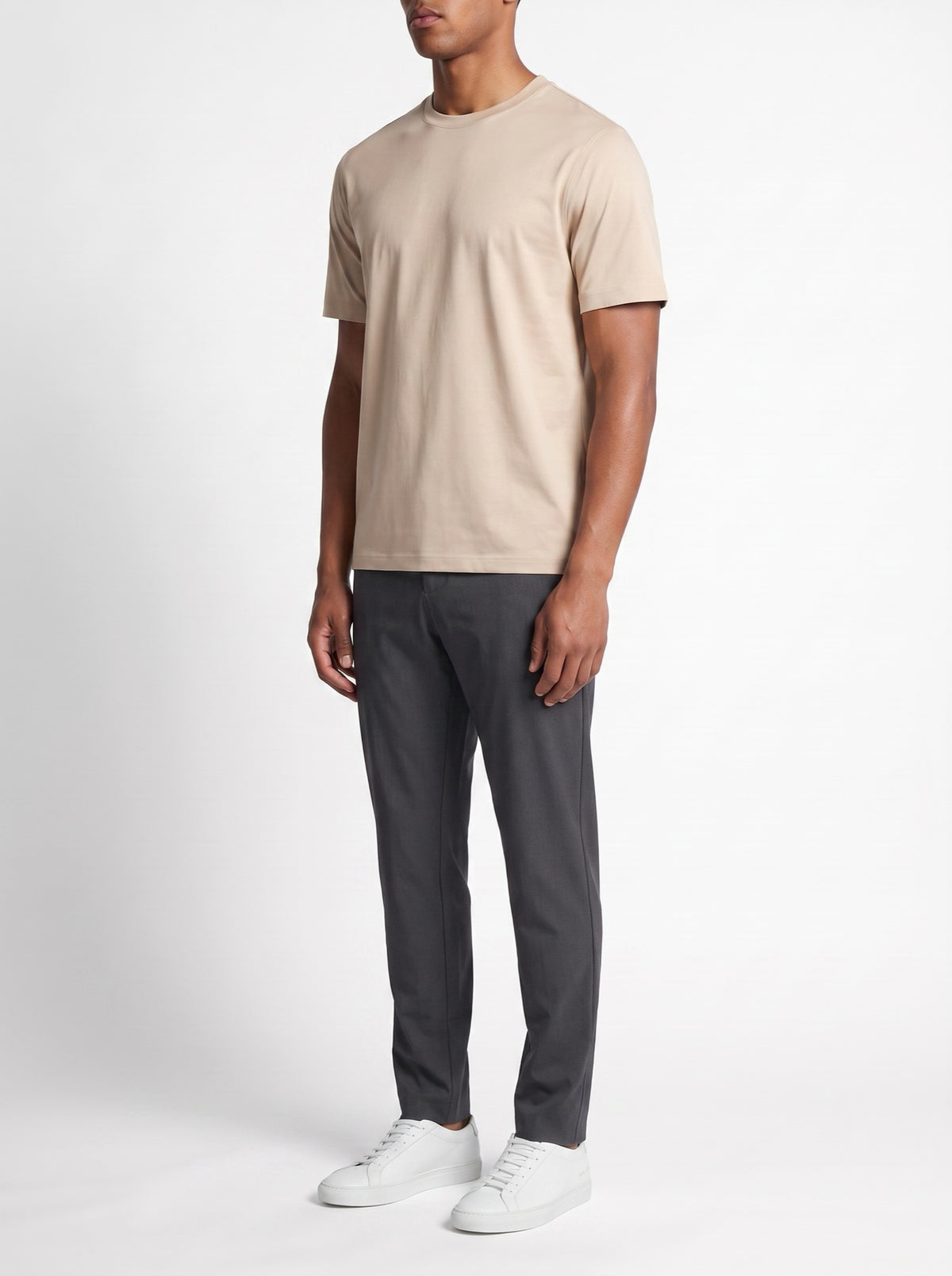 Luxury T-Shirt – Beige — three-quarter view