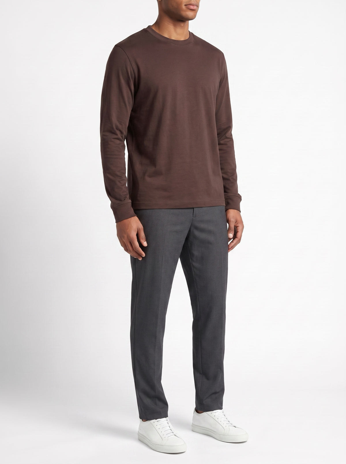Luxury L/S T-Shirt – Brown — three-quarter view