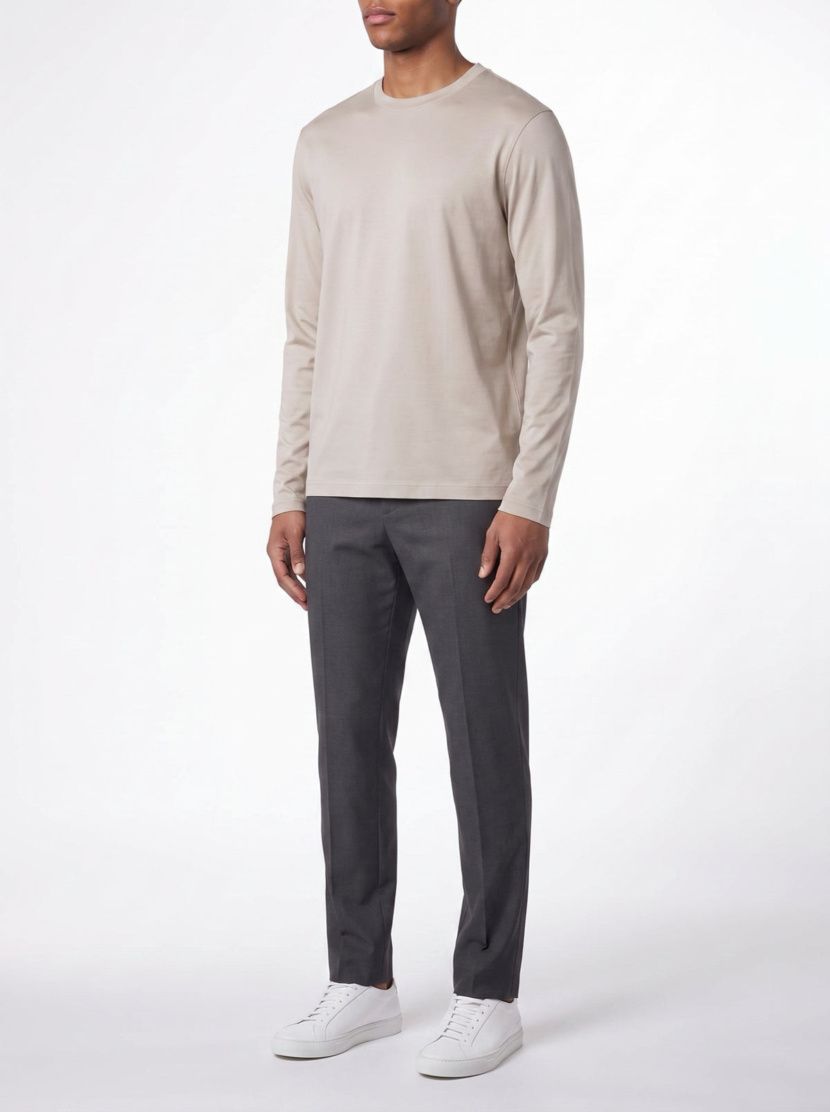 Luxury L/S T-Shirt – Beige — three-quarter view