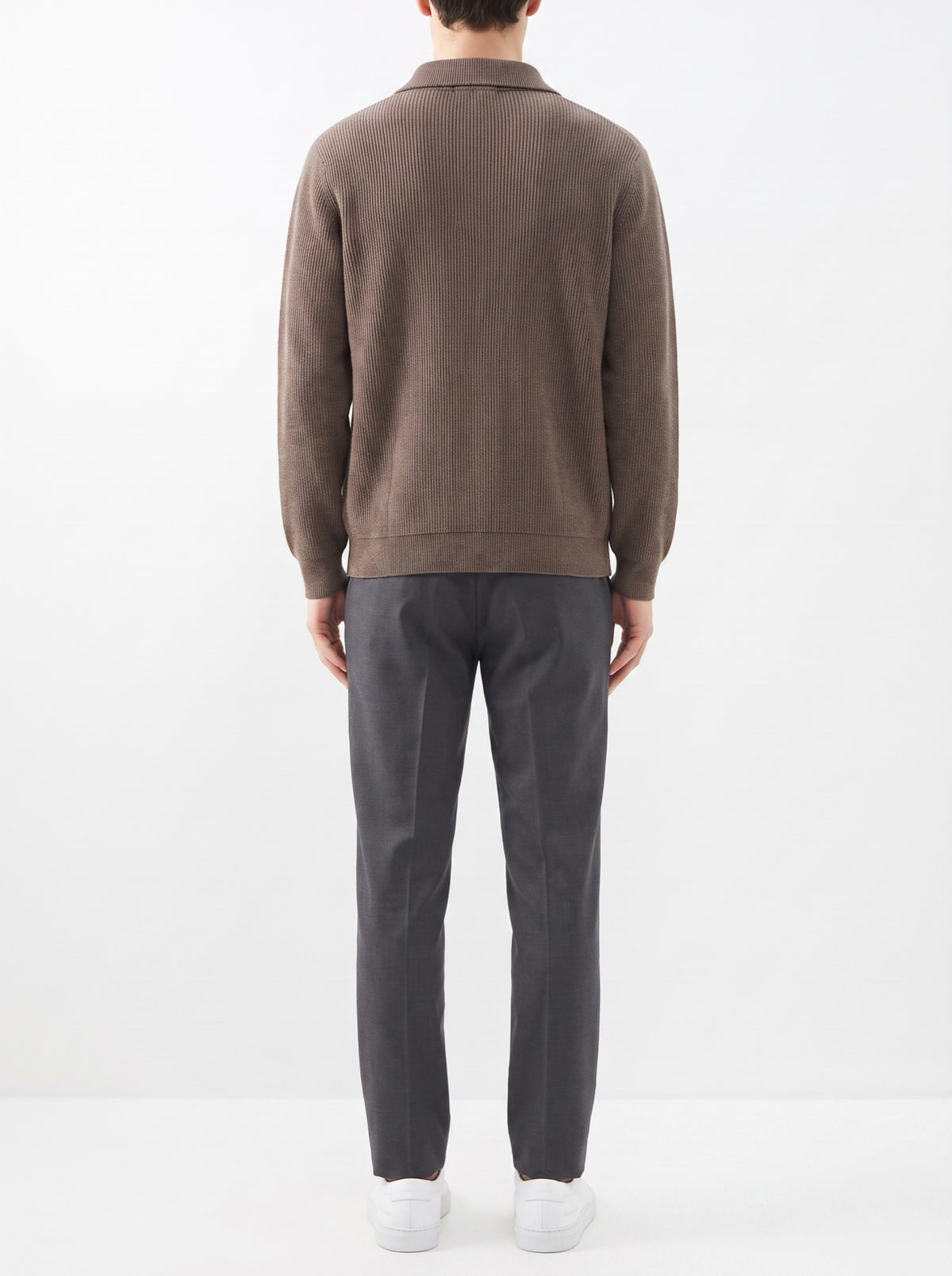 Langston Hooded Knit Cardigan — Brown — back view