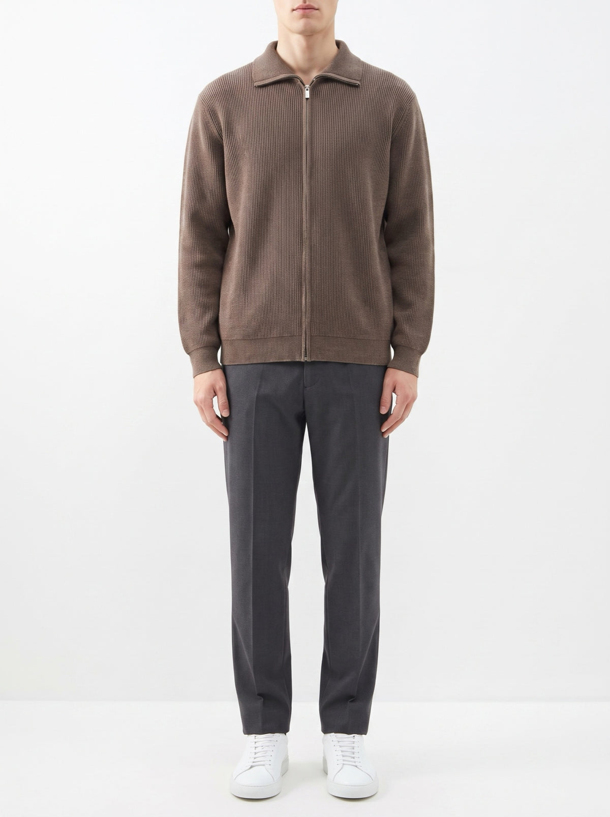 Langston Hooded Knit Cardigan — Brown — front view