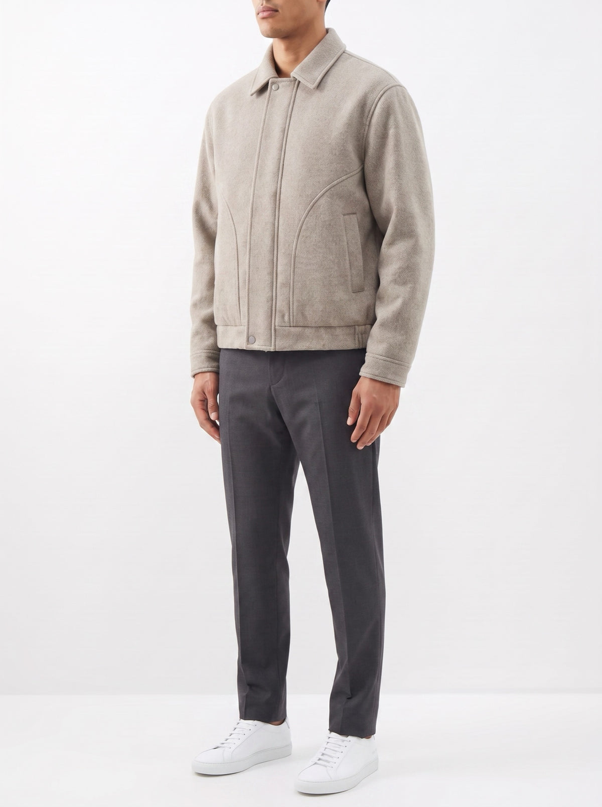 Textured Wool-Blend Short Jacket — three-quarter view