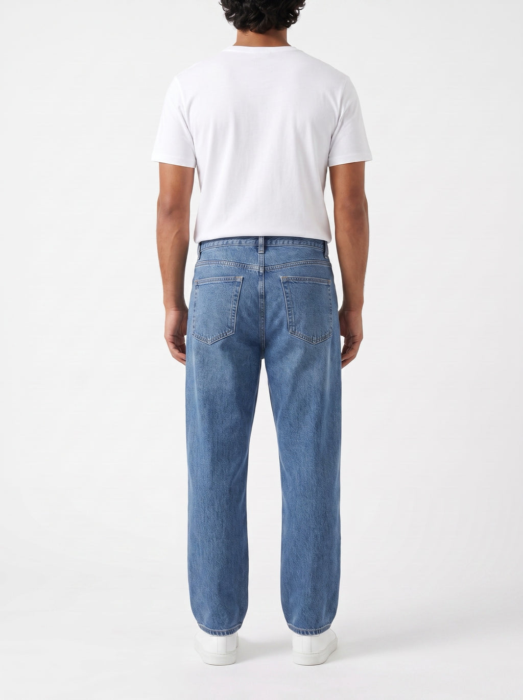 Classic Straight Jeans in Washed Indigo Denim — back view