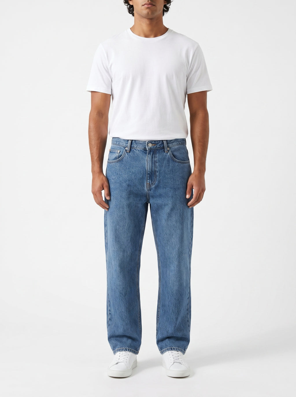 Classic Straight Jeans in Washed Indigo Denim — front view