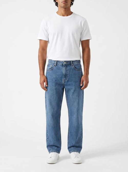 Classic Straight Jeans in Washed Indigo Denim — front view
