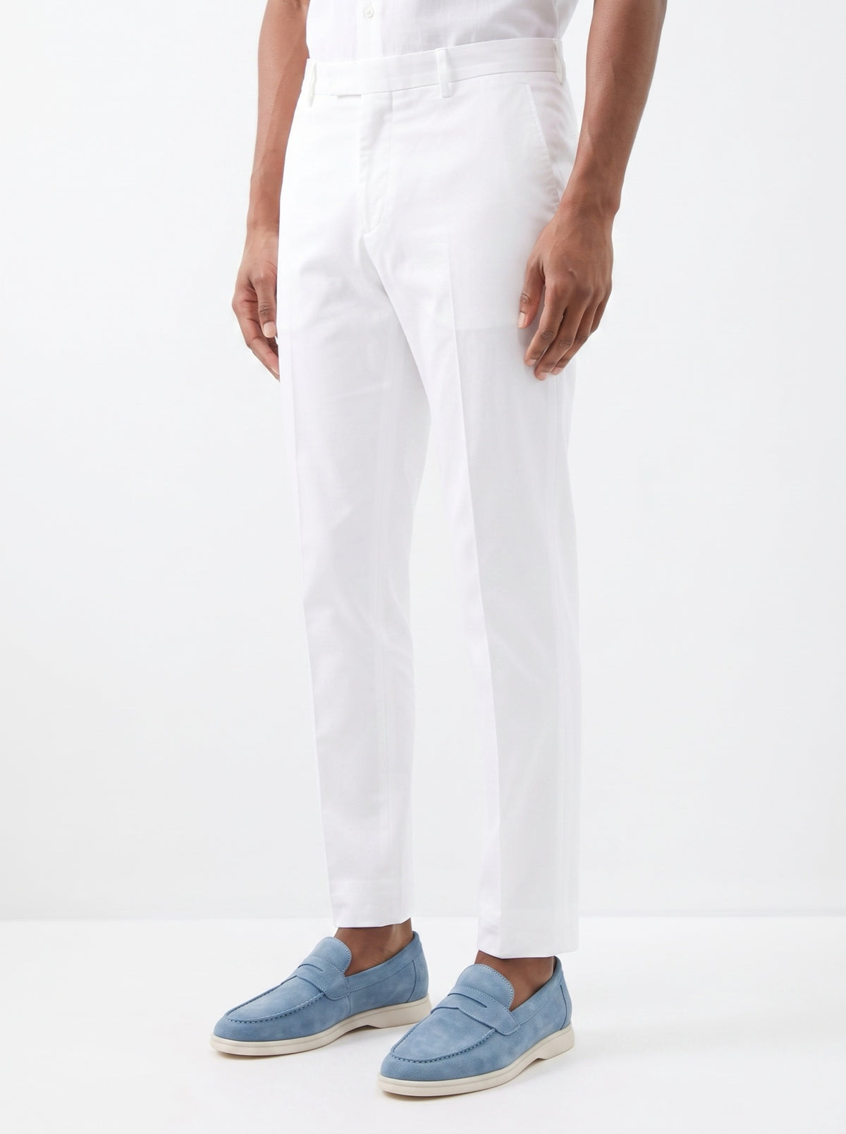 Ocean Blue Suede Loafers — three-quarter view