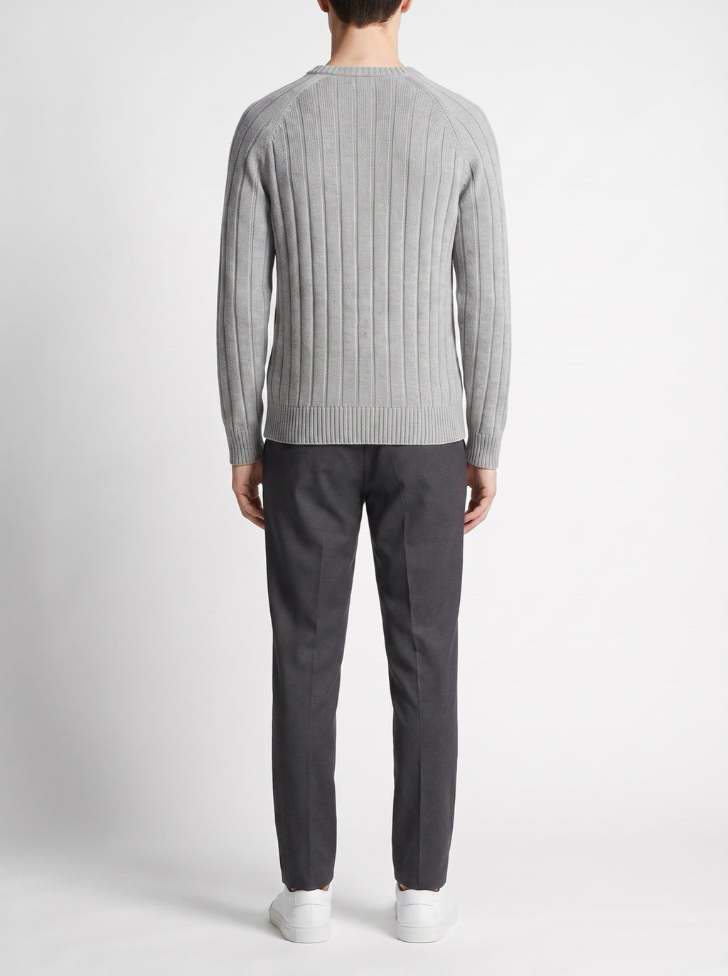 Gray Melange Crewneck Rib-Knit Sweater — back view