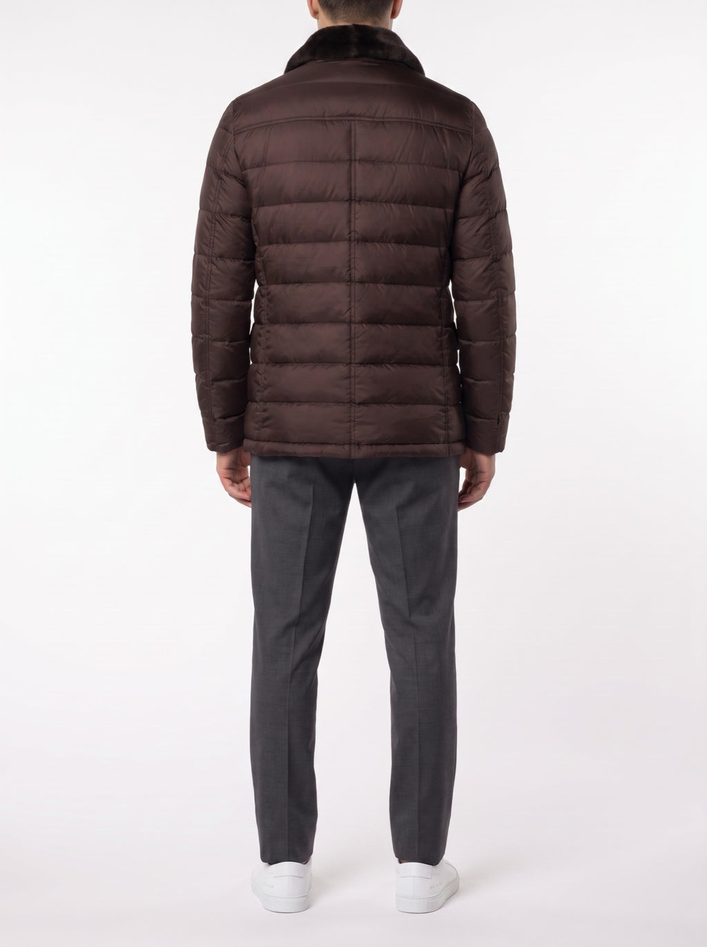 FURNECK DOWN JACKET – BROWN — back view
