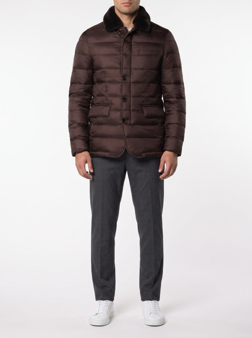 FURNECK DOWN JACKET – BROWN — front view