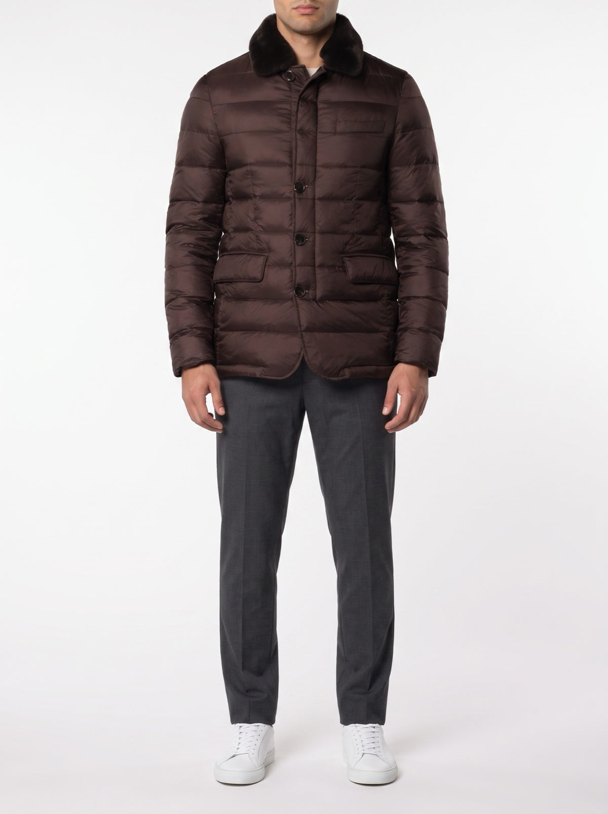 FURNECK DOWN JACKET – BROWN — front view