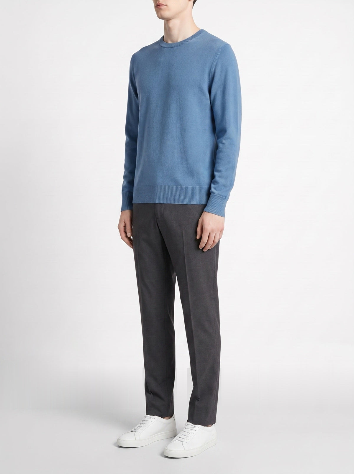 Dusty Blue 18mil Crewneck Sweater — three-quarter view