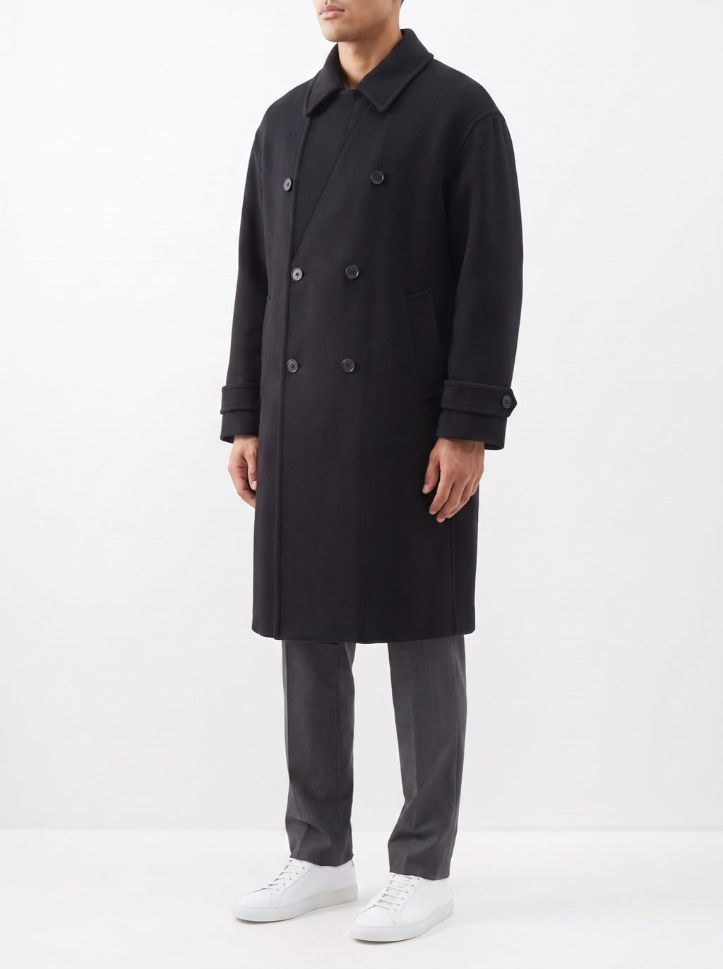 The Classic Reversible Wool Overcoat — Black — three-quarter view