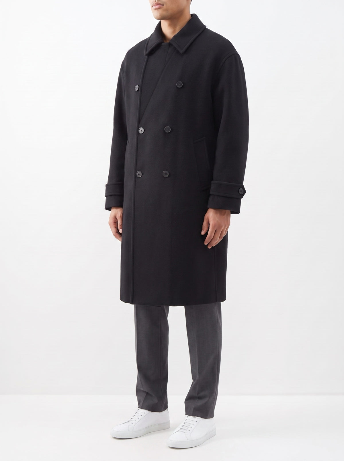 The Classic Reversible Wool Overcoat — Black — three-quarter view