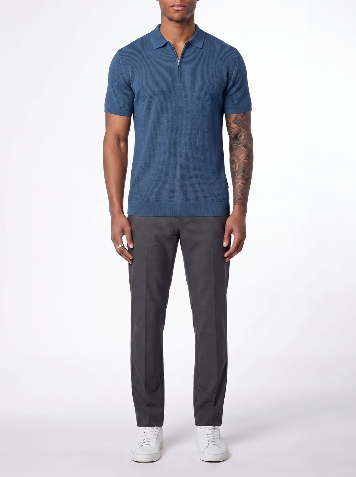 Contour Zip-Up Polo Shirt — Blue