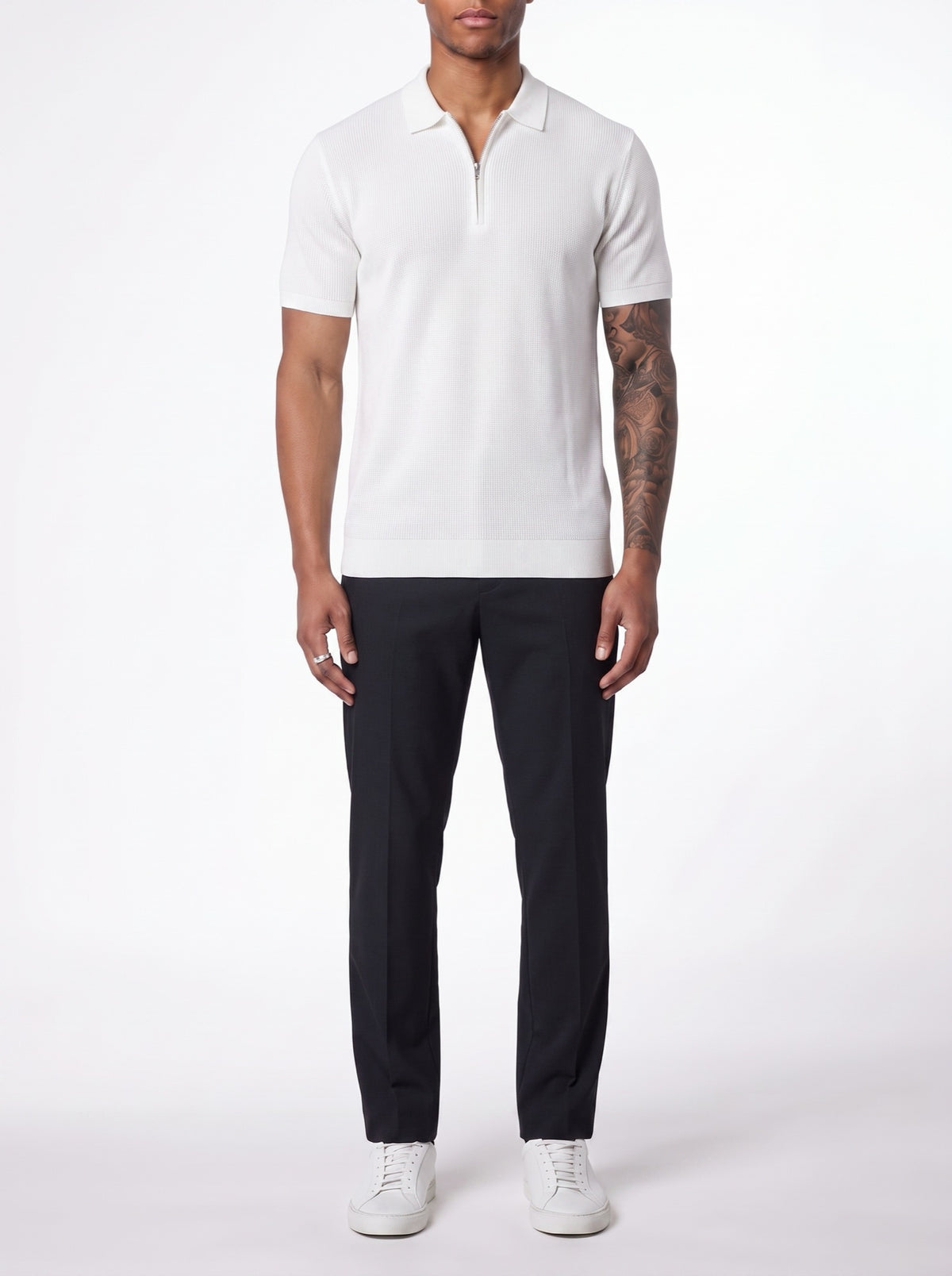 Contour Zip-Up Polo Shirt — White