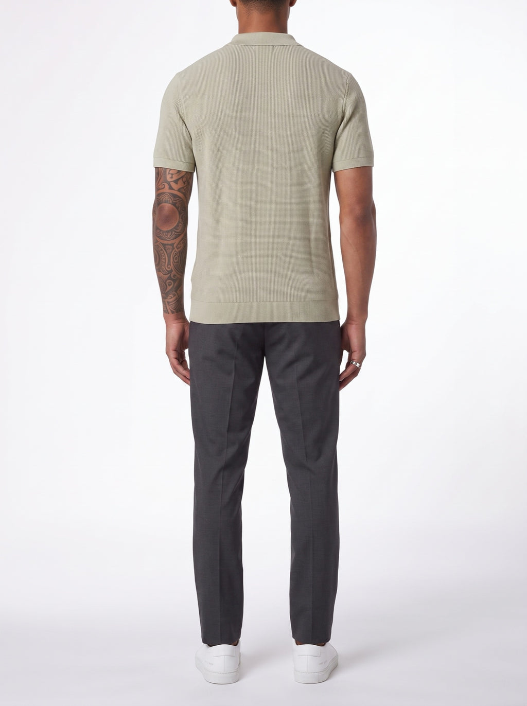 Contour Zip-Up Polo Shirt — Olive — back view