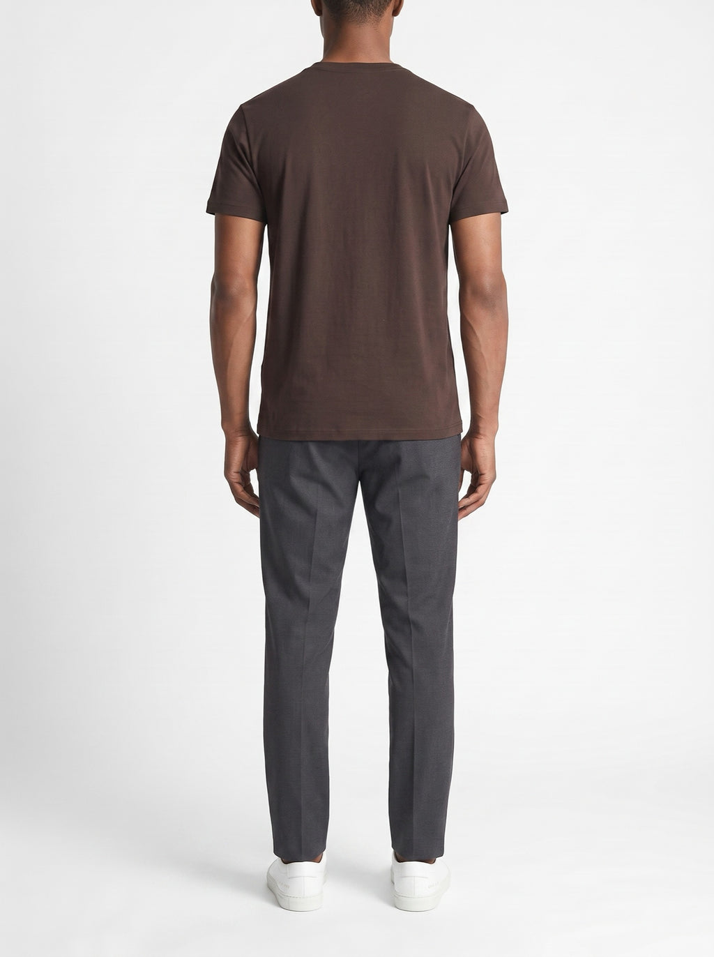 Brown slim fit crewneck T-shirt — back view